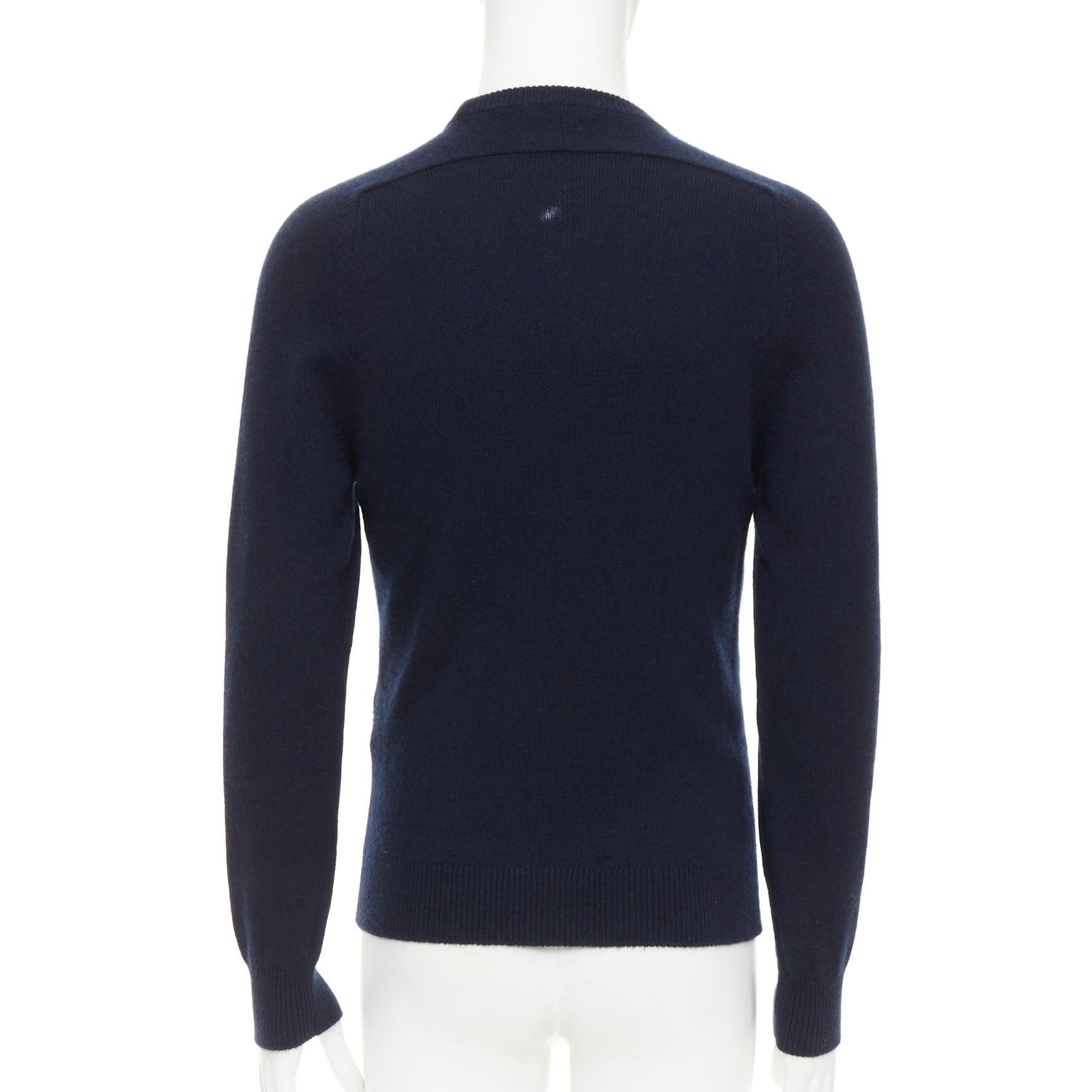 SAINT LAURENT 2015 100% cashmere navy crew neck pullover sweater M For Sale 1
