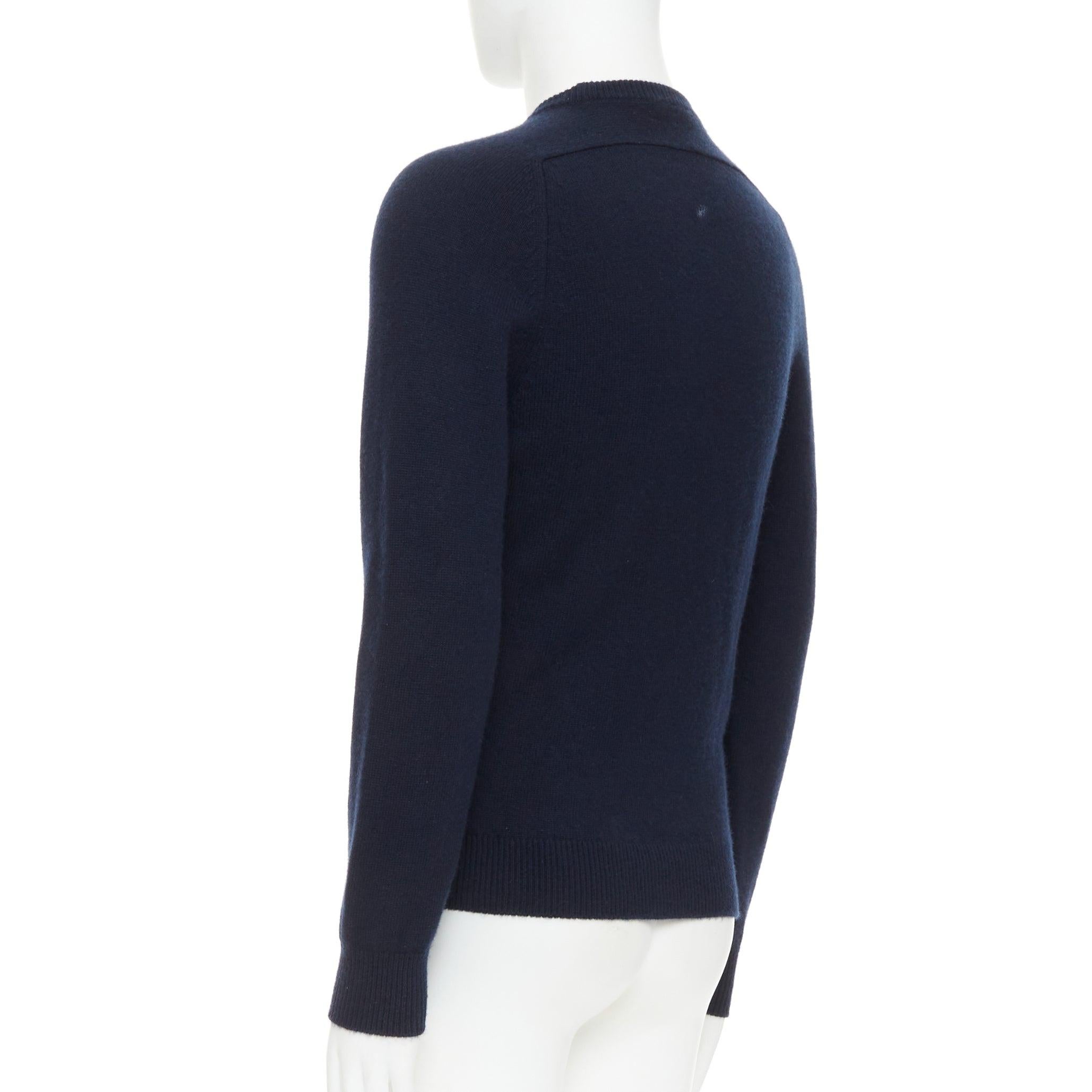 SAINT LAURENT 2015 100% cashmere navy crew neck pullover sweater M For Sale 2