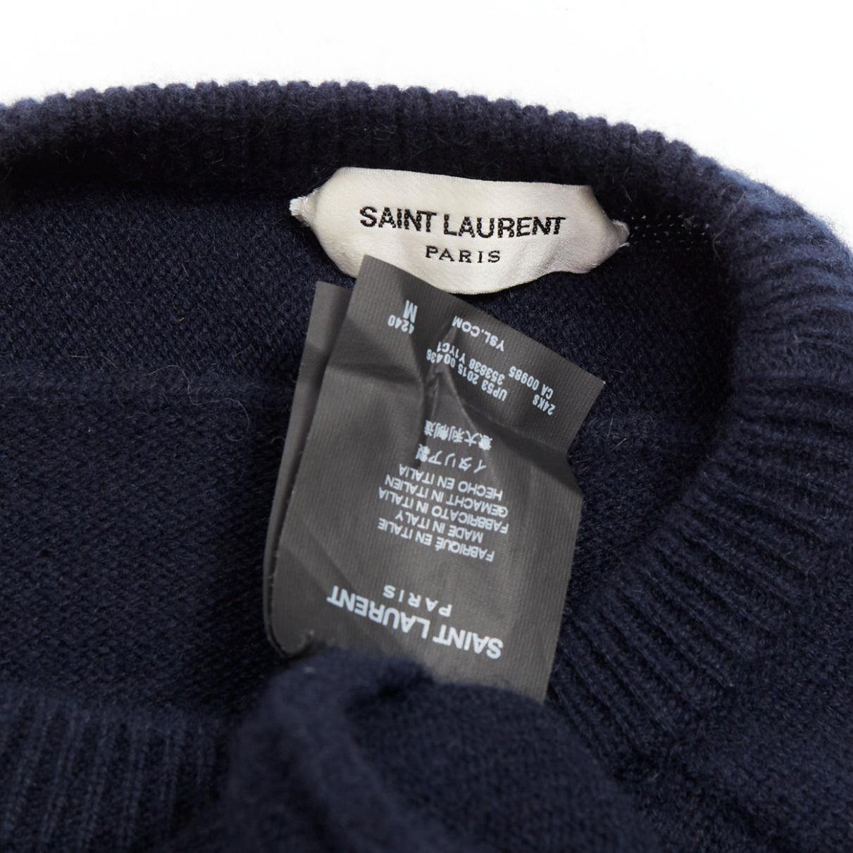 SAINT LAURENT 2015 100% cashmere navy crew neck pullover sweater M For Sale 4