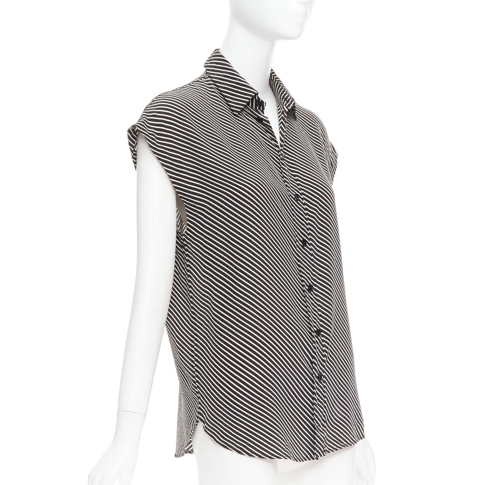 Black SAINT LAURENT 2015 100% silk diagonal striped sleeveless blouse FR34 XS For Sale