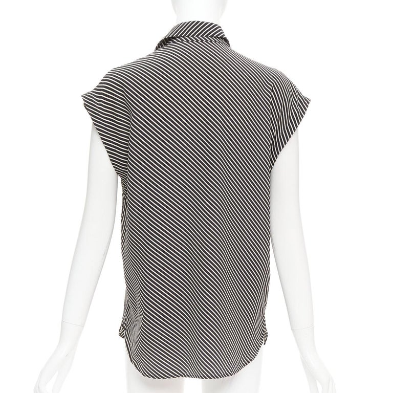 SAINT LAURENT 2015 Blusa sin mangas a rayas diagonales 100% seda