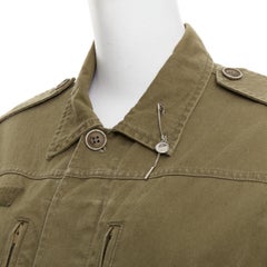 SAINT LAURENT 2015 army green cotton linen pocketed military jacket FR34 S