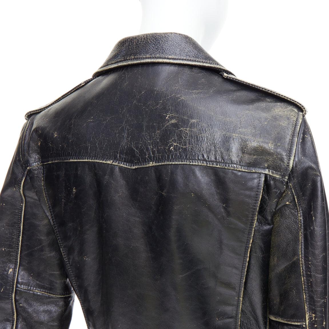SAINT LAURENT 2015 black calfskin distressed classic biker jacket FR46 S
Reference: JACG/A00215
Brand: Saint Laurent
Designer: Anthony Vaccarello
Collection: 2015
Material: Leather
Color: Black, Silver
Pattern: Solid
Closure: Zip
Lining: Black