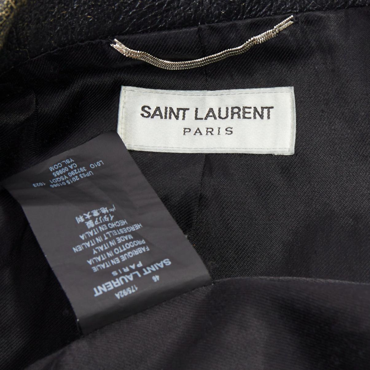 SAINT LAURENT 2015 black calfskin distressed classic biker jacket FR46 S For Sale 4