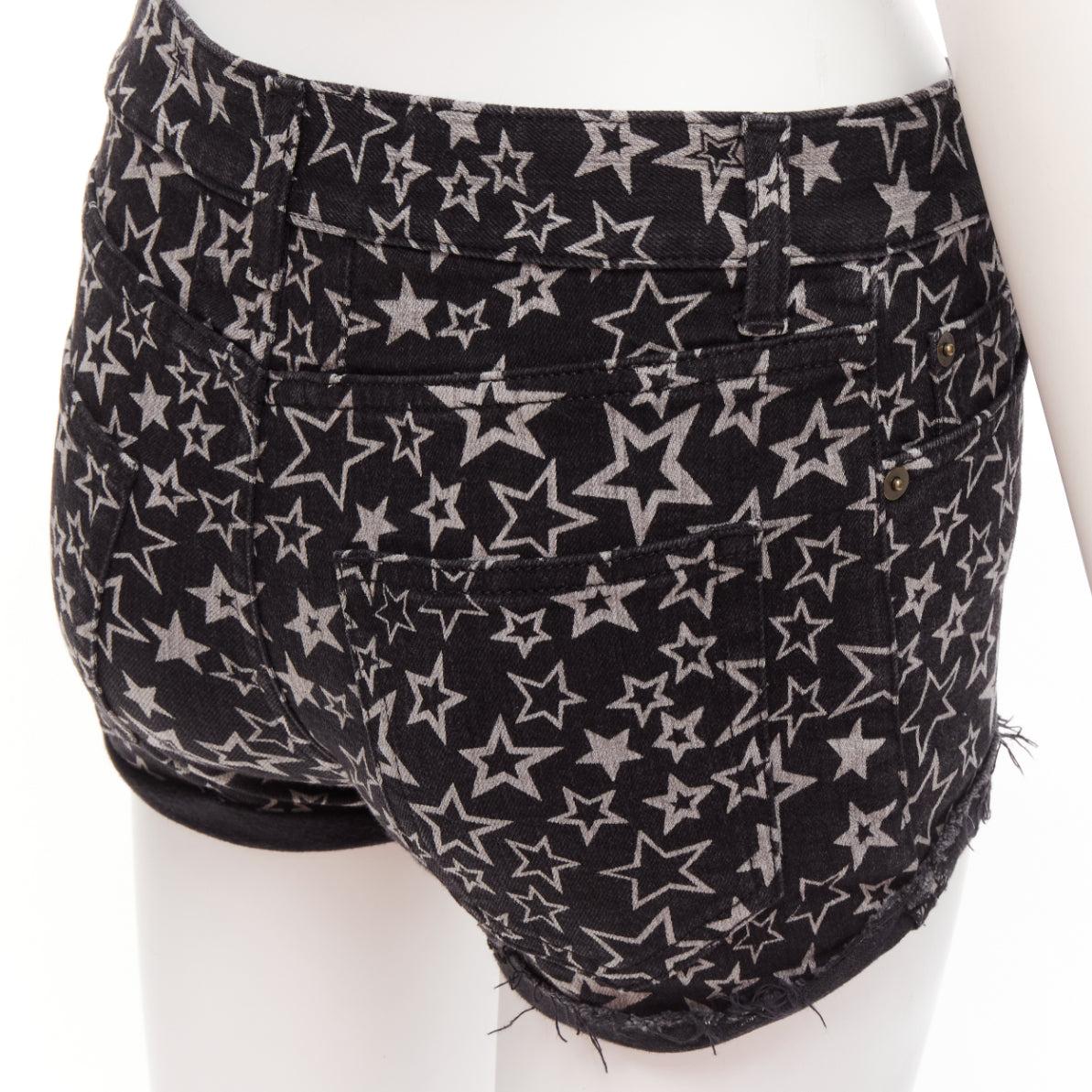 SAINT LAURENT 2015 black grey star print cotton denim mini hot shorts 24