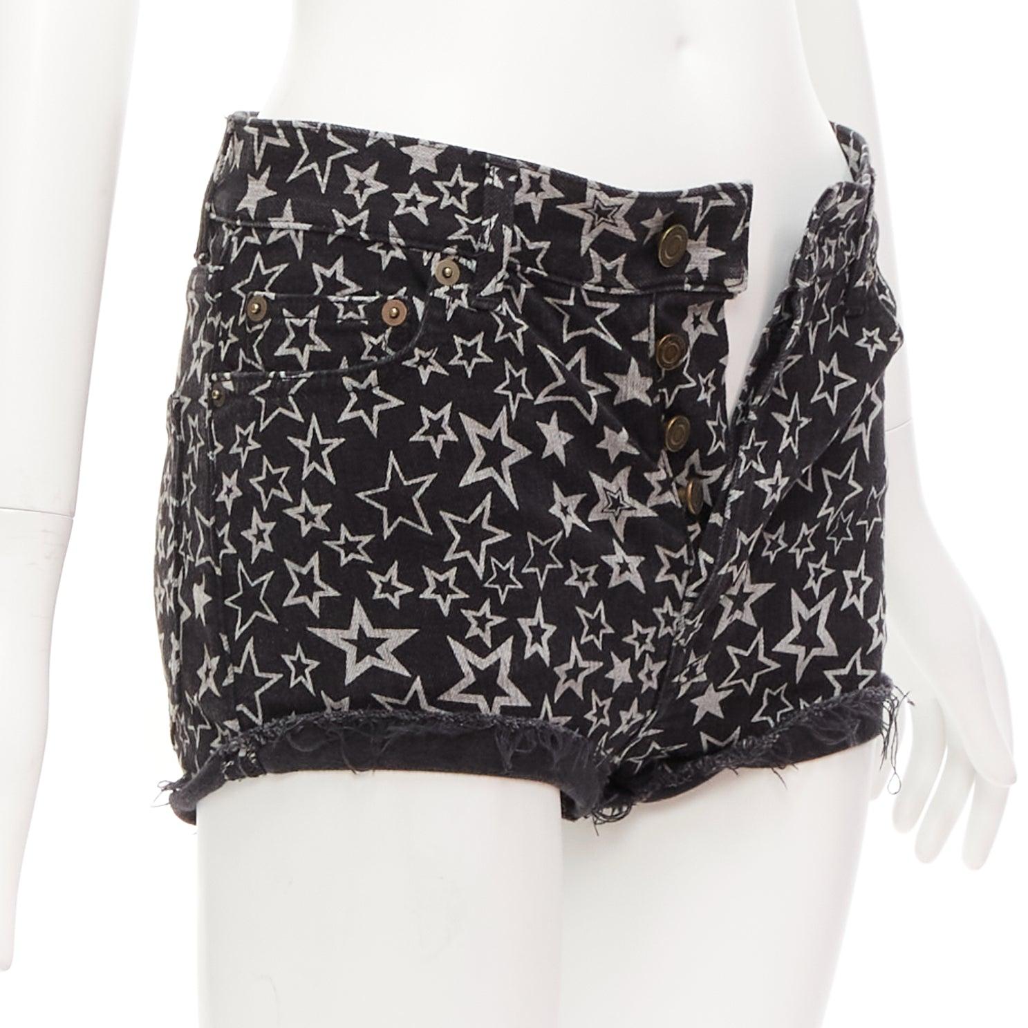 Black SAINT LAURENT 2015 black grey star print cotton denim mini hot shorts 24