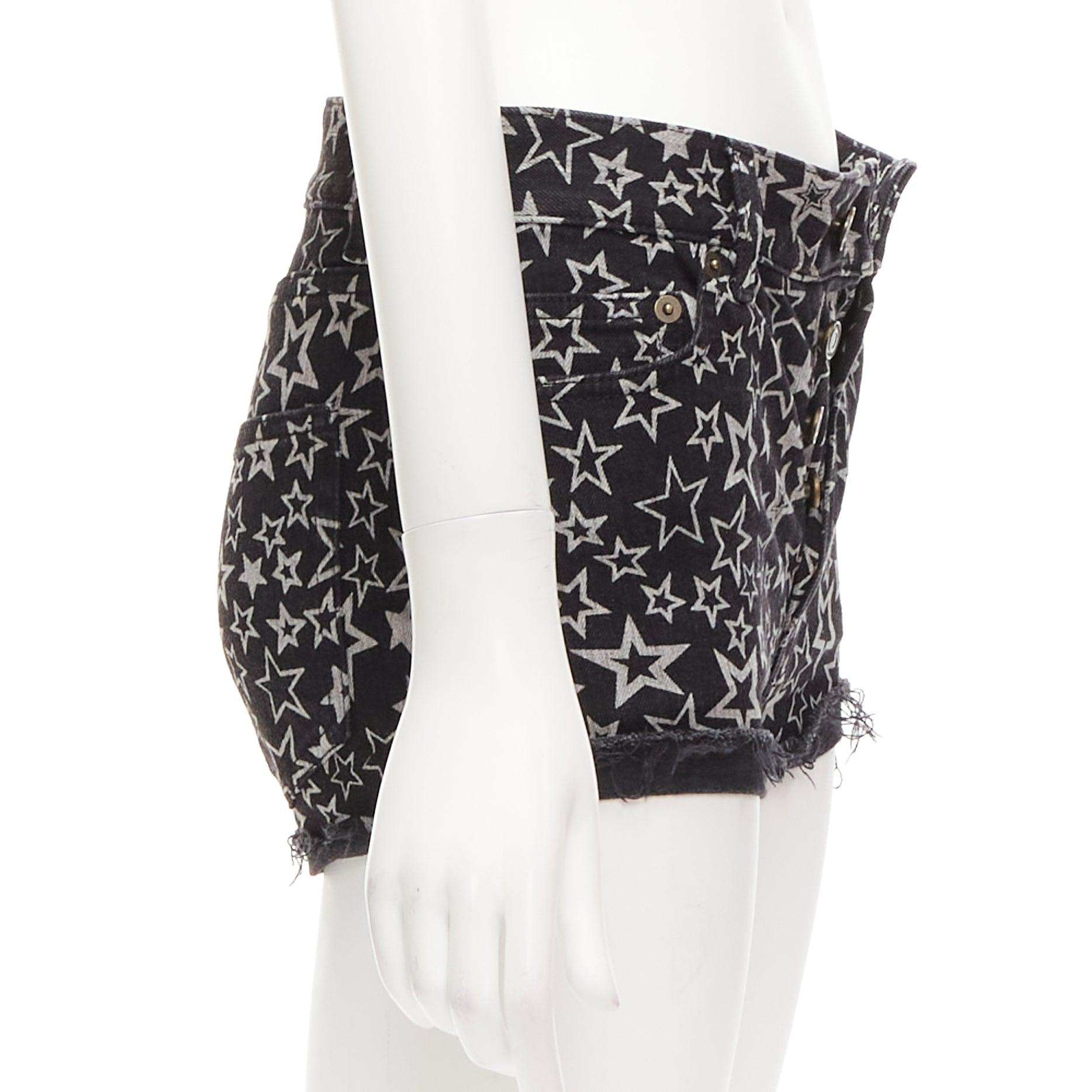 Women's SAINT LAURENT 2015 black grey star print cotton denim mini hot shorts 24