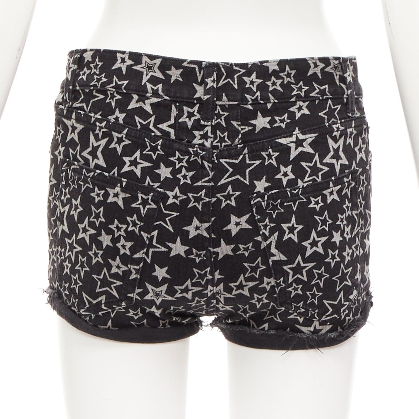 SAINT LAURENT 2015 black grey star print cotton denim mini hot shorts 24