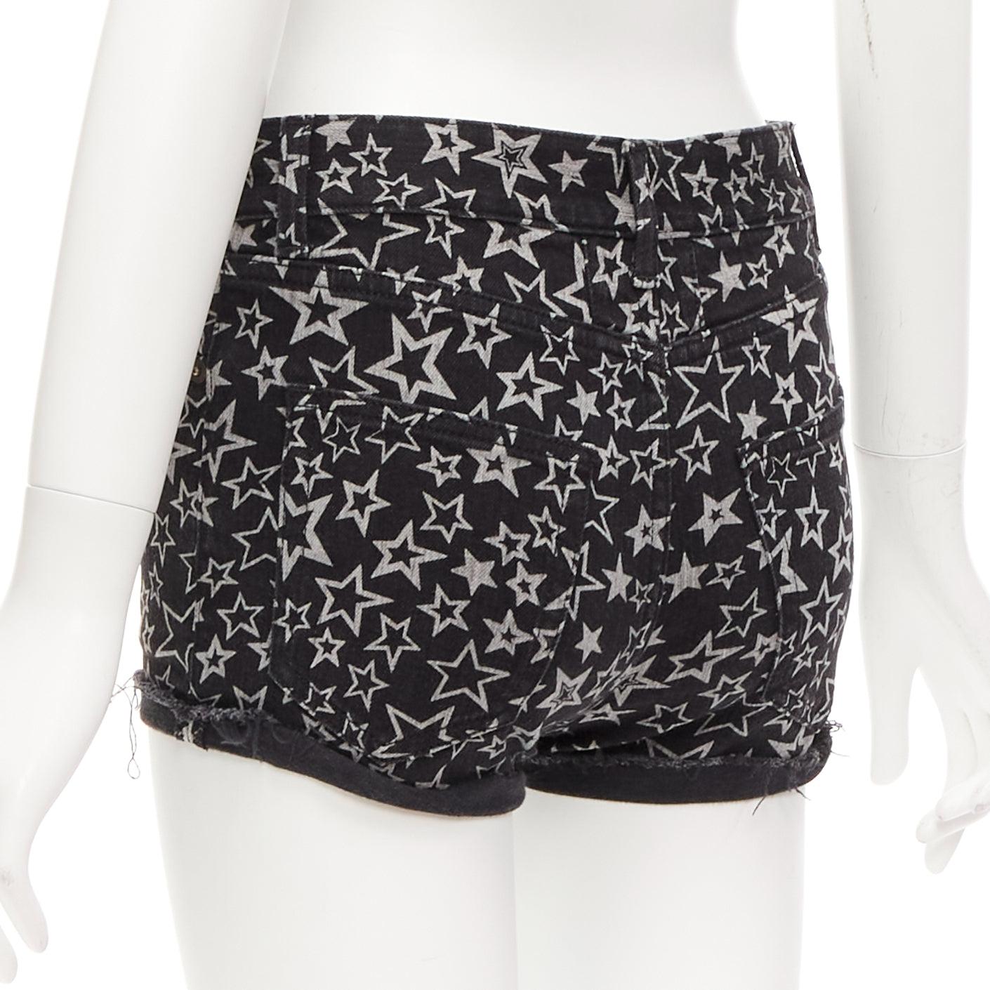 SAINT LAURENT 2015 black grey star print cotton denim mini hot shorts 24