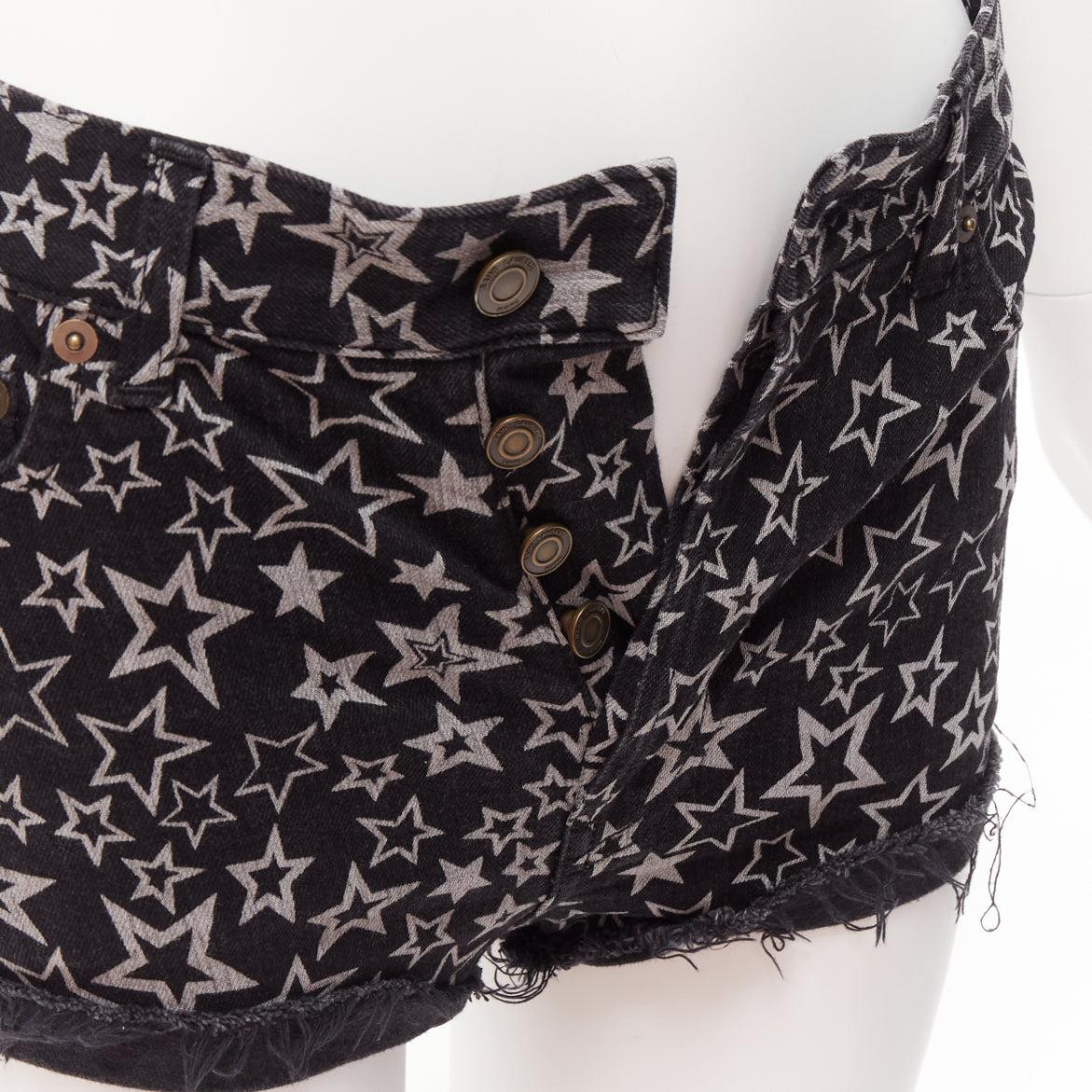 SAINT LAURENT 2015 black grey star print cotton denim mini hot shorts 24