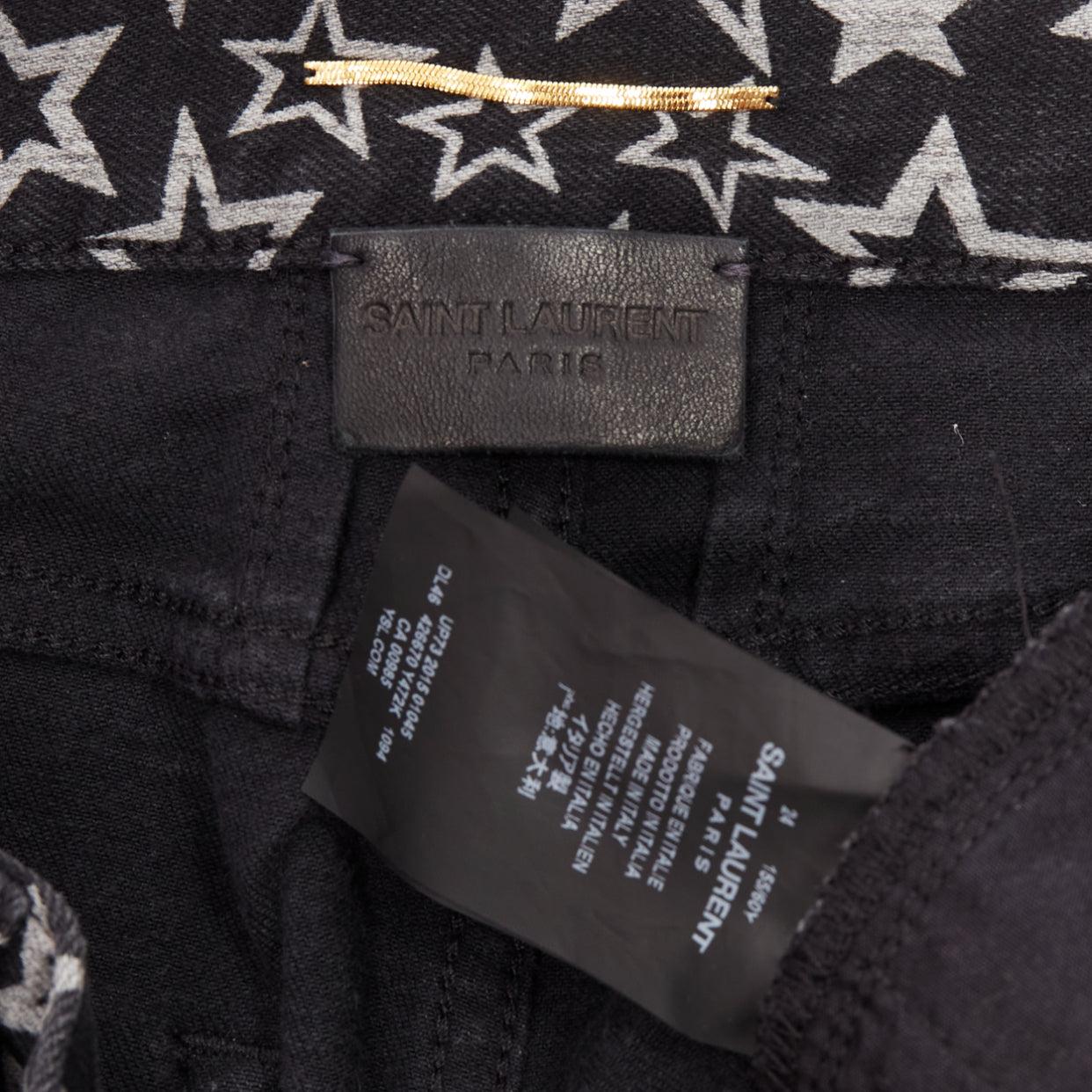 SAINT LAURENT 2015 black grey star print cotton denim mini hot shorts 24