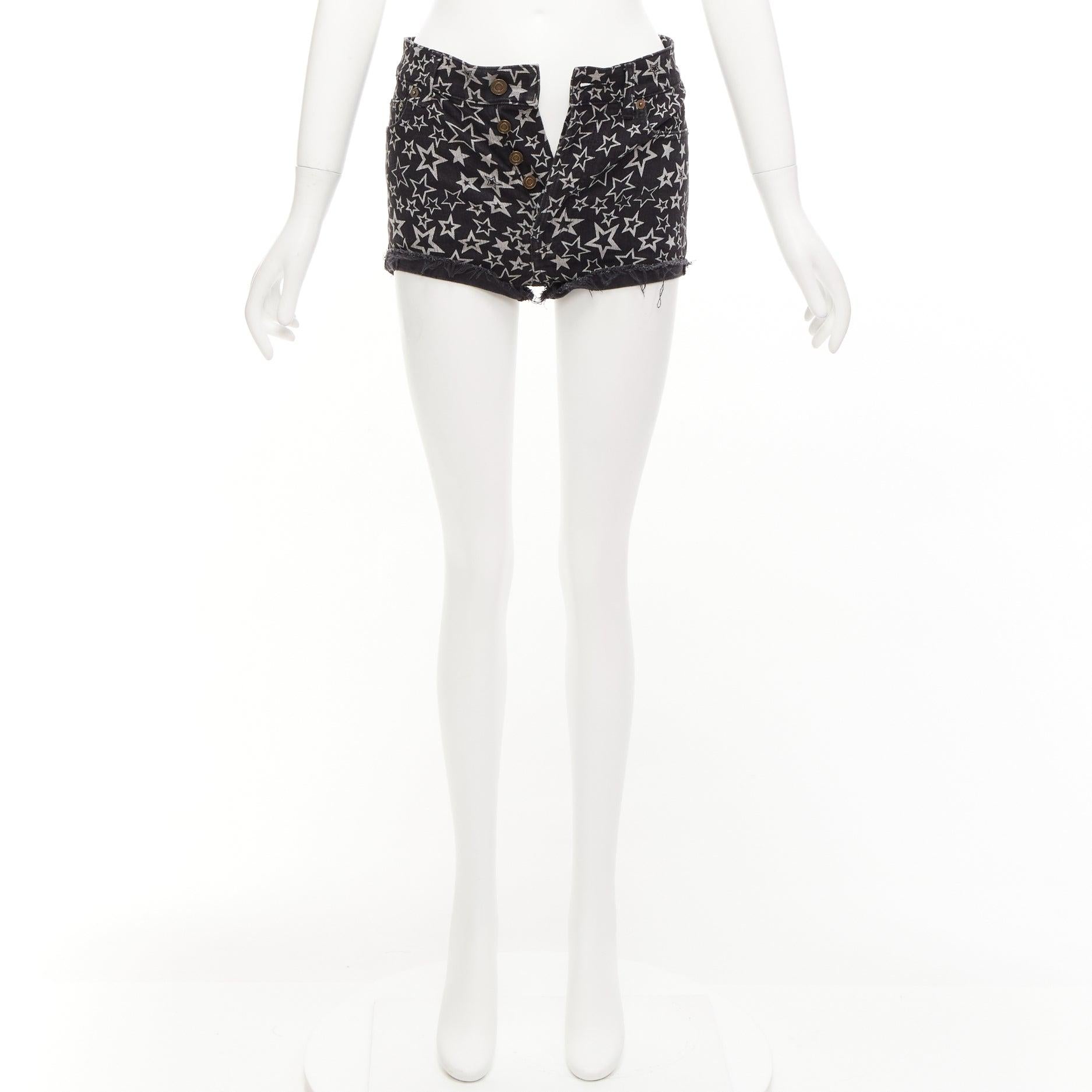 SAINT LAURENT 2015 black grey star print cotton denim mini hot shorts 24