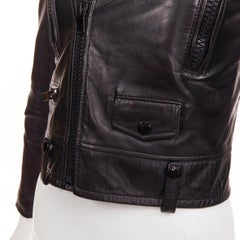 Veste de motard asymétrique courte en cuir d'agneau noir Saint Laurent 2015 FR34 XS