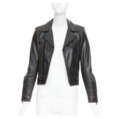 Veste de motard asymétrique courte en cuir d'agneau noir Saint Laurent 2015 FR34 XS