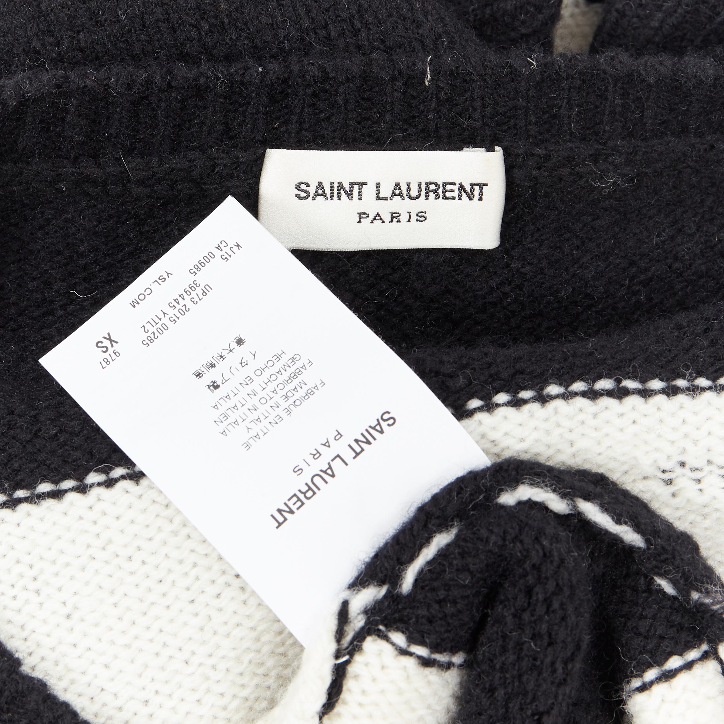 SAINT LAURENT 2015 black white striped distressed holey knit sweater top XS 3