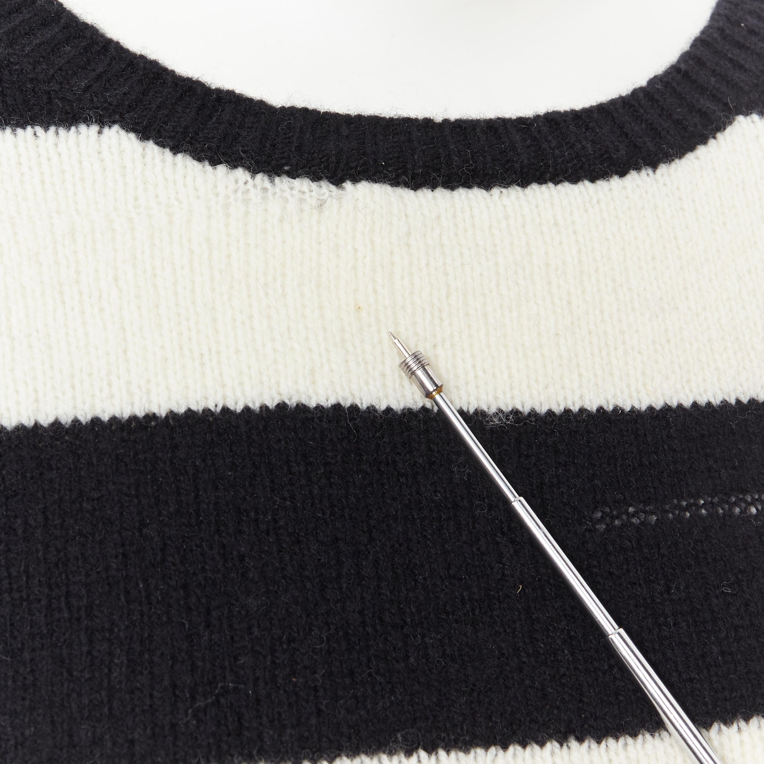 SAINT LAURENT 2015 black white striped distressed holey knit sweater top XS 4