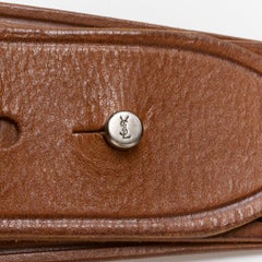 SAINT LAURENT  2015 brown leather chrome metal YSL stud wide military belt 75cm