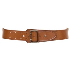 SAINT LAURENT  2015 brown leather chrome metal YSL stud wide military belt 75cm