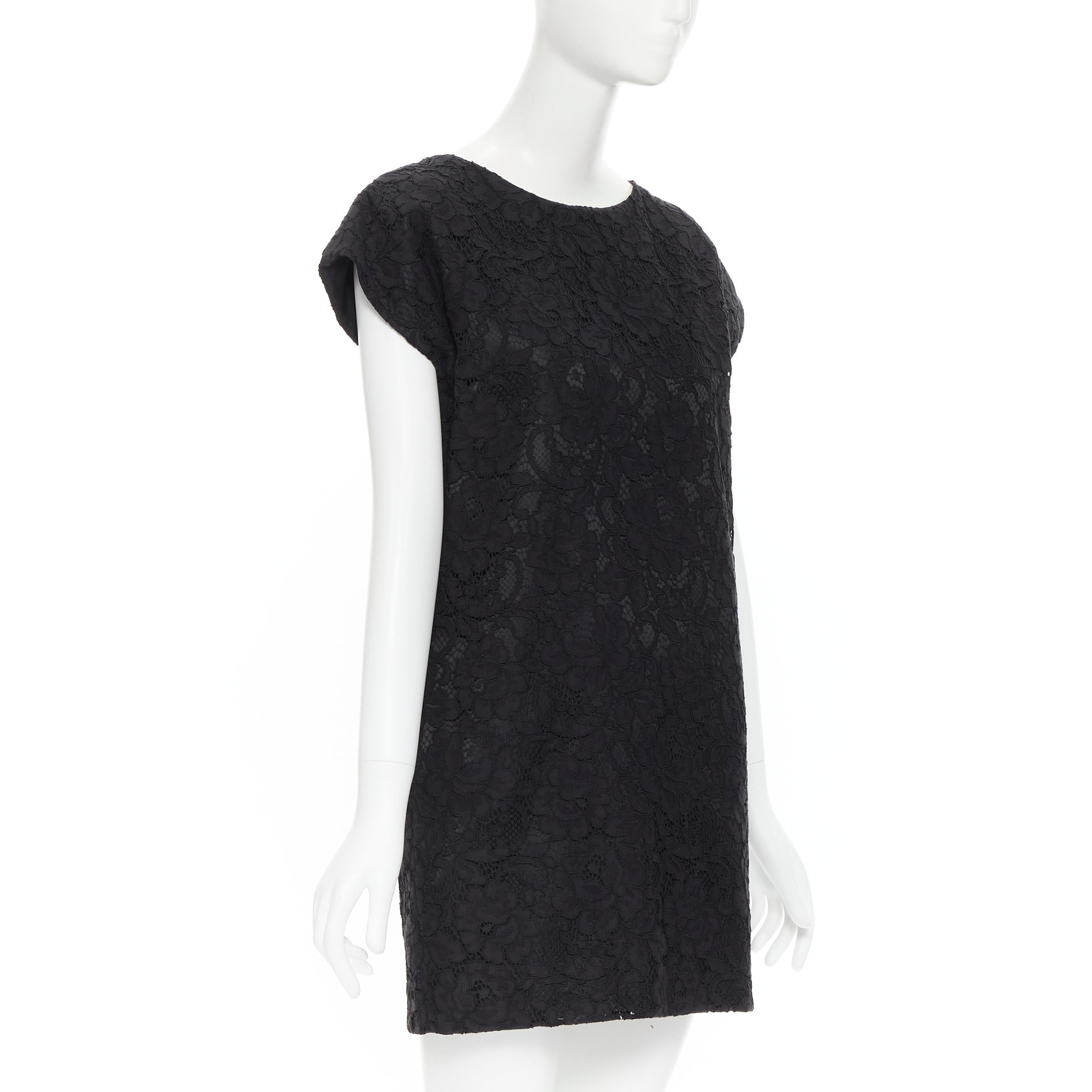 Black SAINT LAURENT 2015 floral silk overlay cap sleeve heavy crepe dress FR38