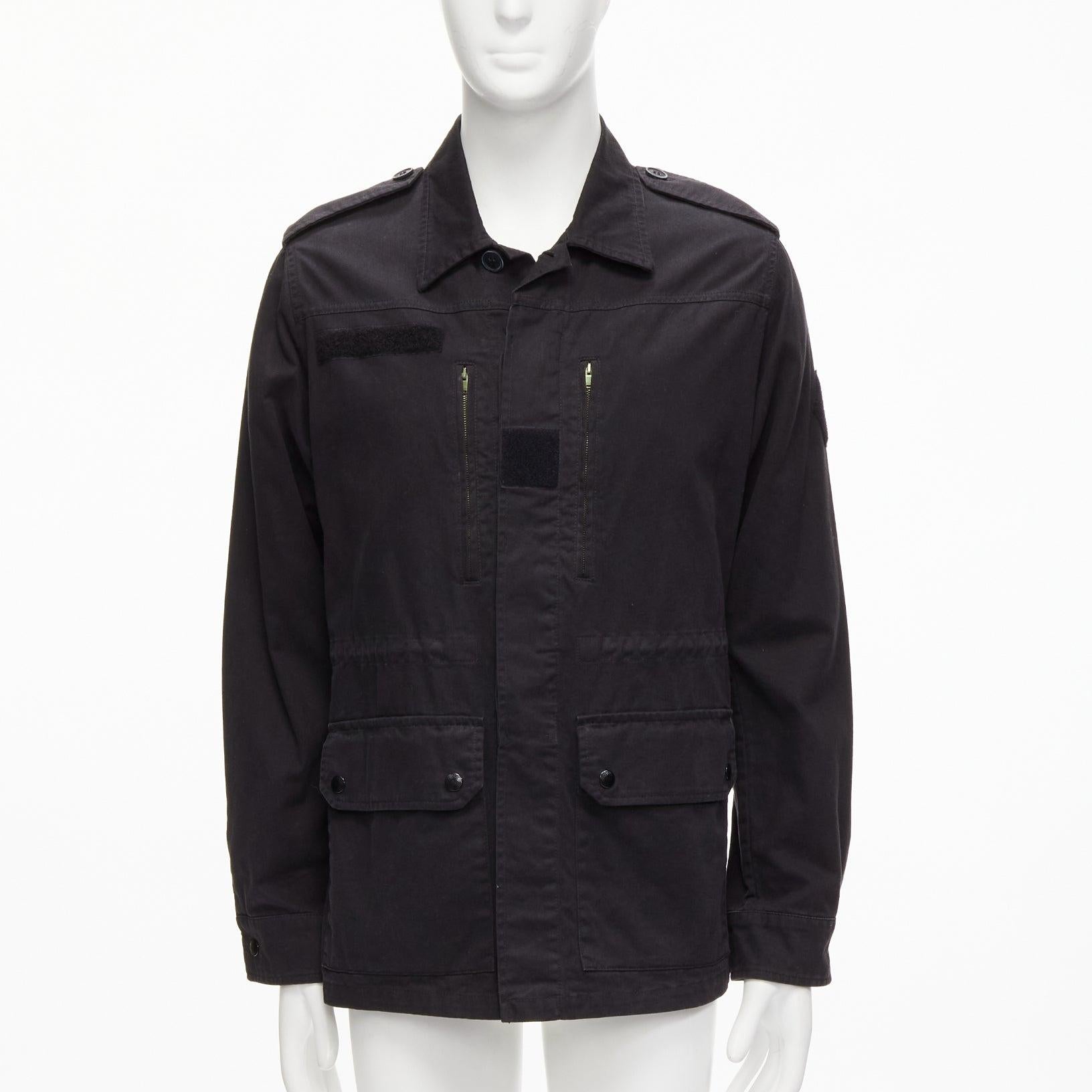 Men's SAINT LAURENT 2015 Hedi Slimane black washed cotton linen military jacket FR46 S For Sale