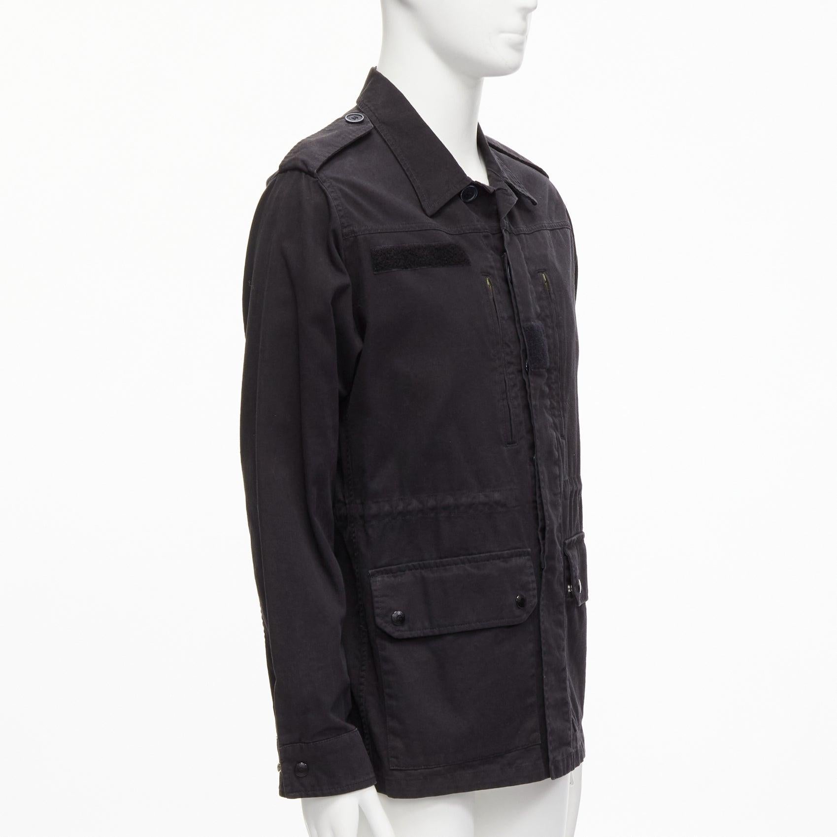 Men's SAINT LAURENT 2015 Hedi Slimane black washed cotton linen military jacket FR46 S For Sale