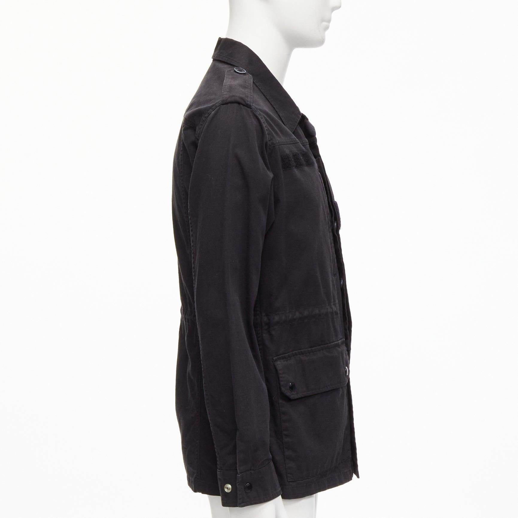 SAINT LAURENT 2015 Hedi Slimane black washed cotton linen military jacket FR46 S For Sale 2