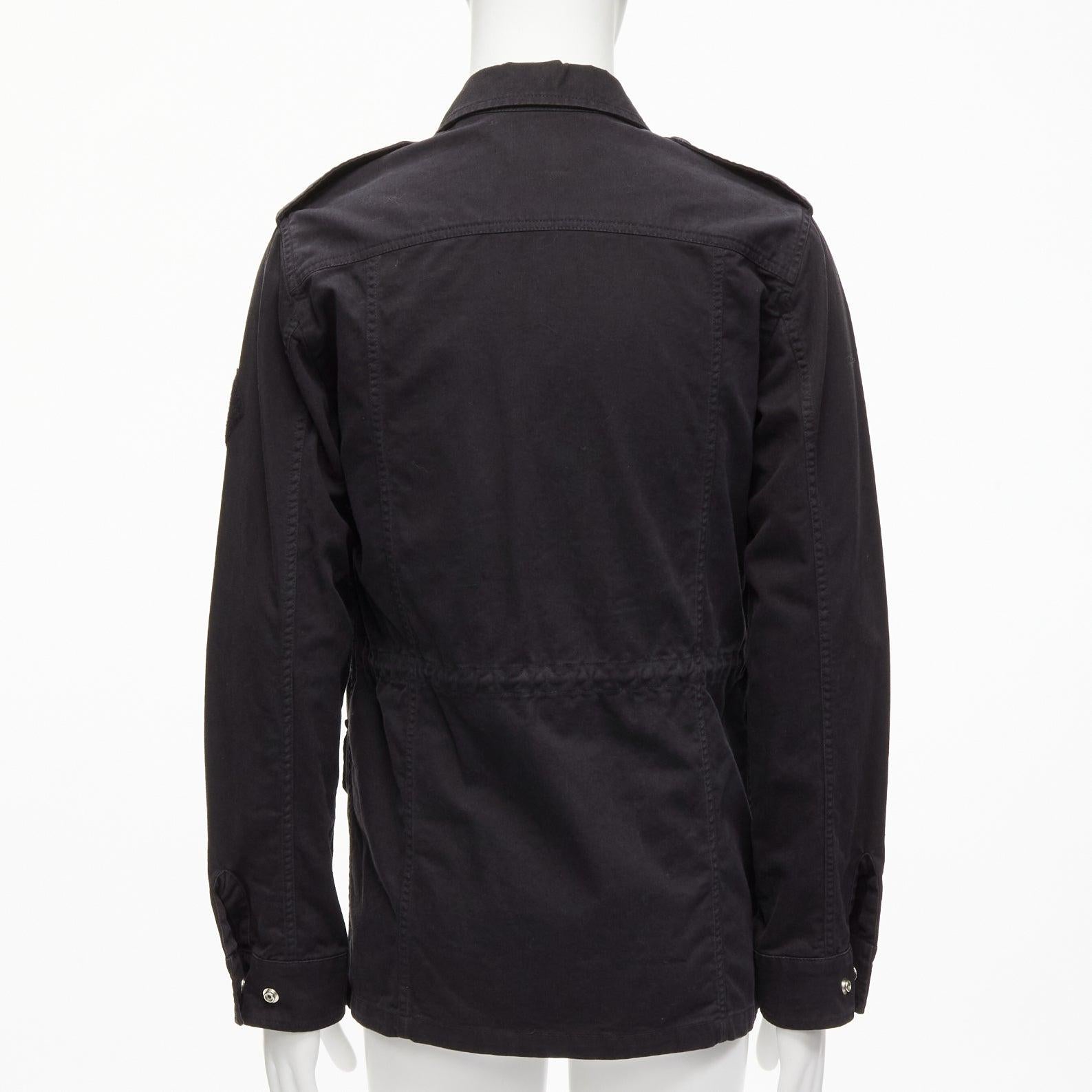 SAINT LAURENT 2015 Hedi Slimane black washed cotton linen military jacket FR46 S For Sale 2