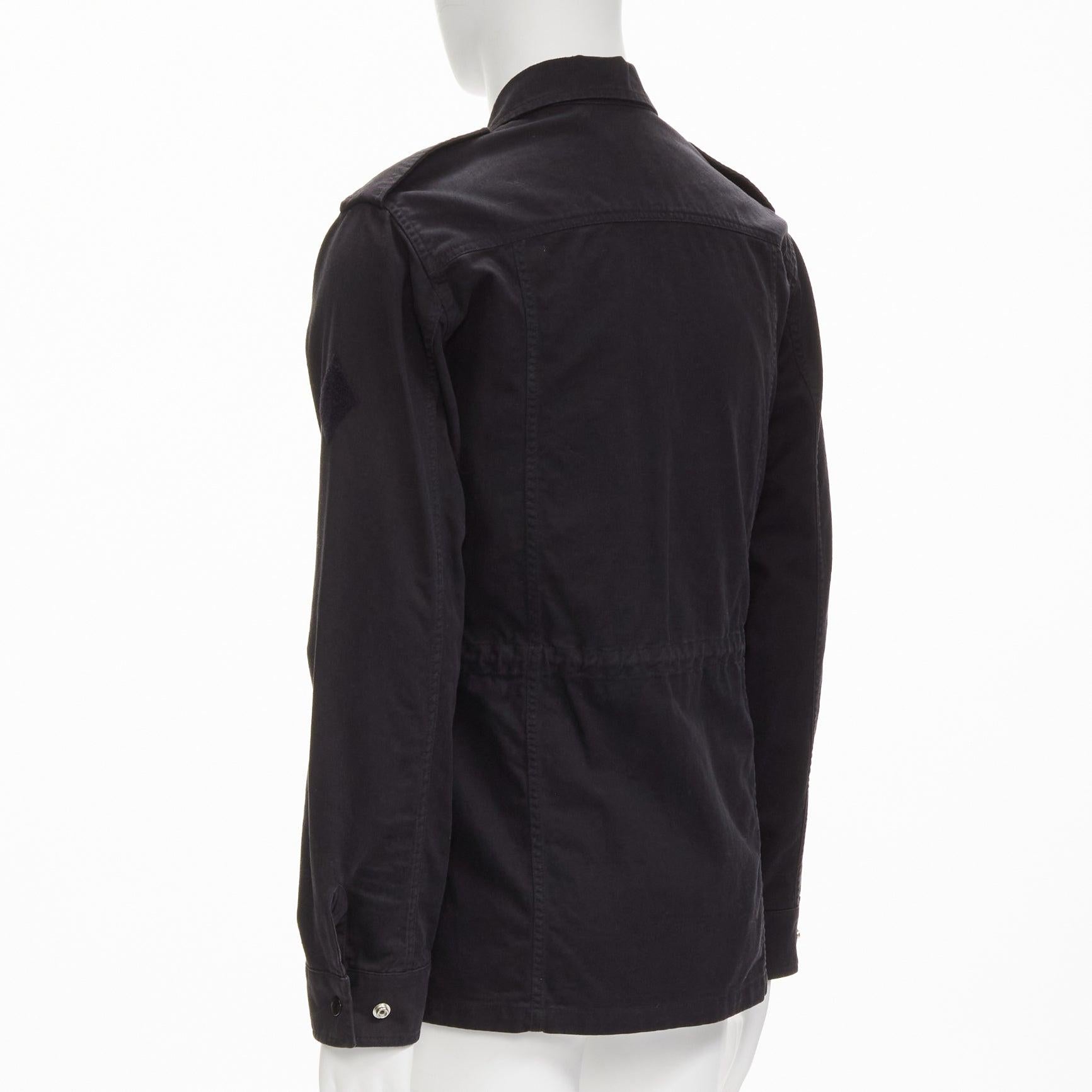 SAINT LAURENT 2015 Hedi Slimane black washed cotton linen military jacket FR46 S For Sale 4