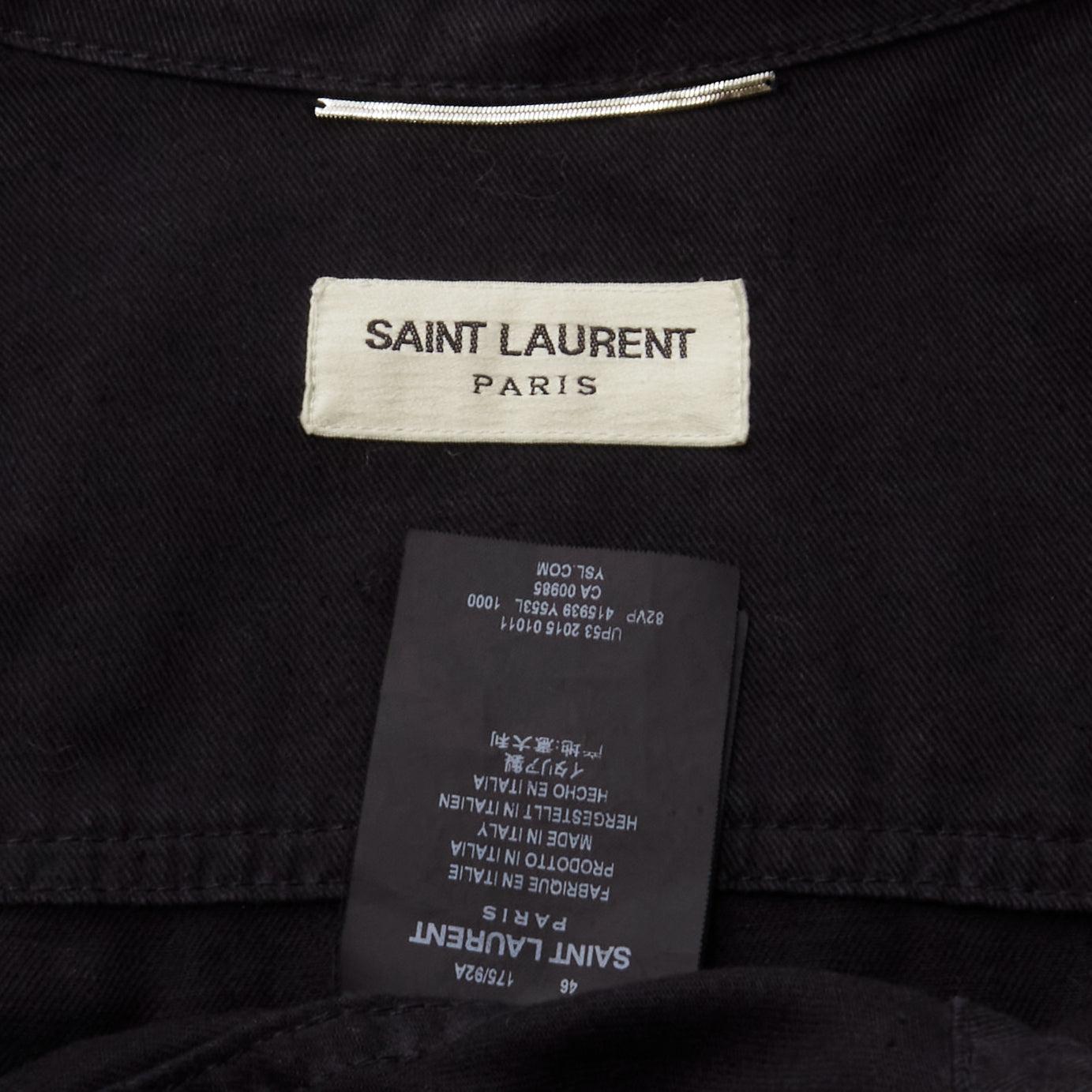 SAINT LAURENT 2015 Hedi Slimane black washed cotton linen military jacket FR46 S For Sale 6