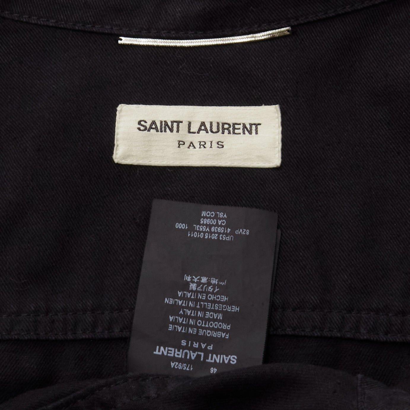 SAINT LAURENT 2015 Hedi Slimane black washed cotton linen military jacket FR46 S For Sale 5