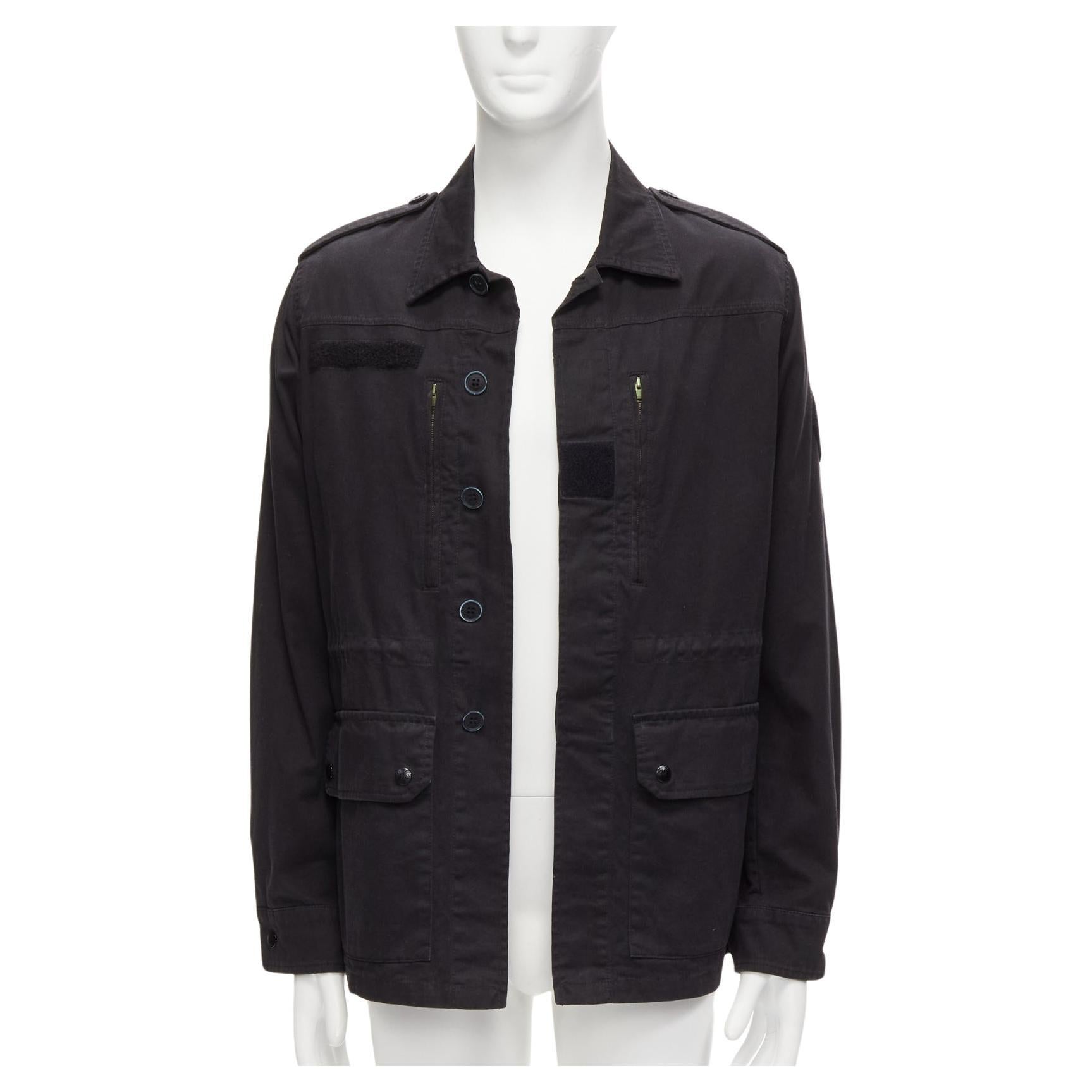 SAINT LAURENT 2015 Hedi Slimane black washed cotton linen military jacket FR46 S For Sale
