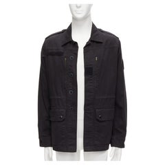 SAINT LAURENT 2015 Hedi Slimane chaqueta militar de lino de algodón lavado negro FR46 S