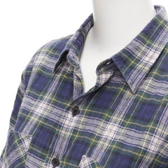 SAINT LAURENT 2015 Hedi Slimane blue plaid shrunken fit crinkled cotton shirt M