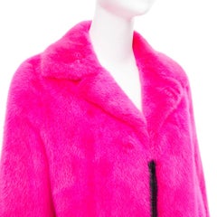 SAINT LAURENT 2015 hot pink mink fur black leather zip long coat FR38 M