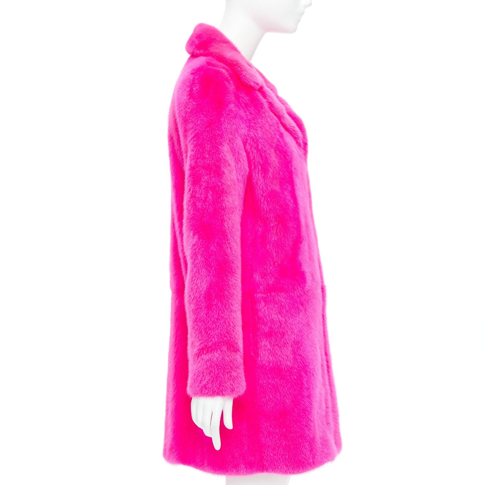 SAINT LAURENT 2015 hot pink mink fur black leather zip long coat FR38 M For Sale 1