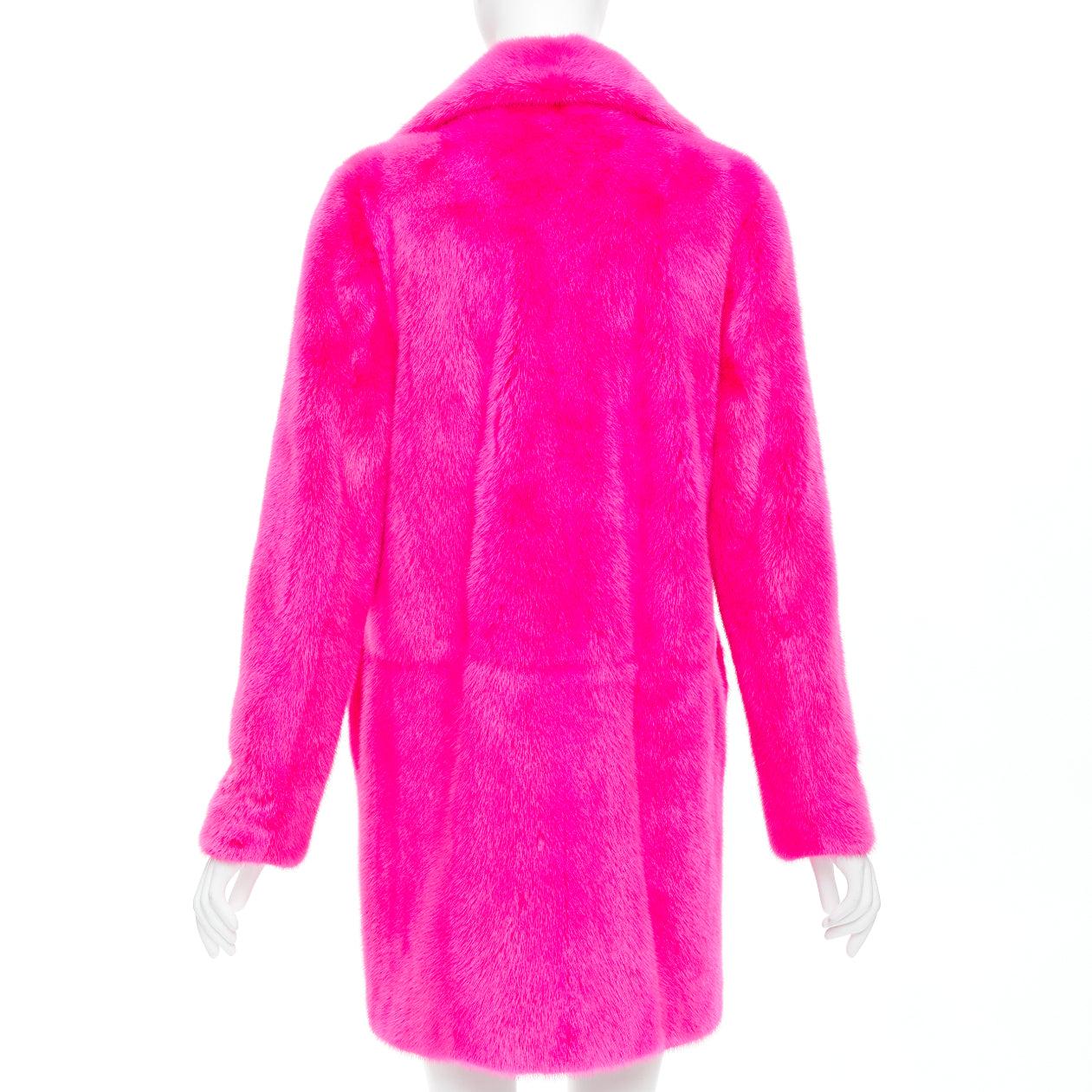 SAINT LAURENT 2015 hot pink mink fur black leather zip long coat FR38 M For Sale 2