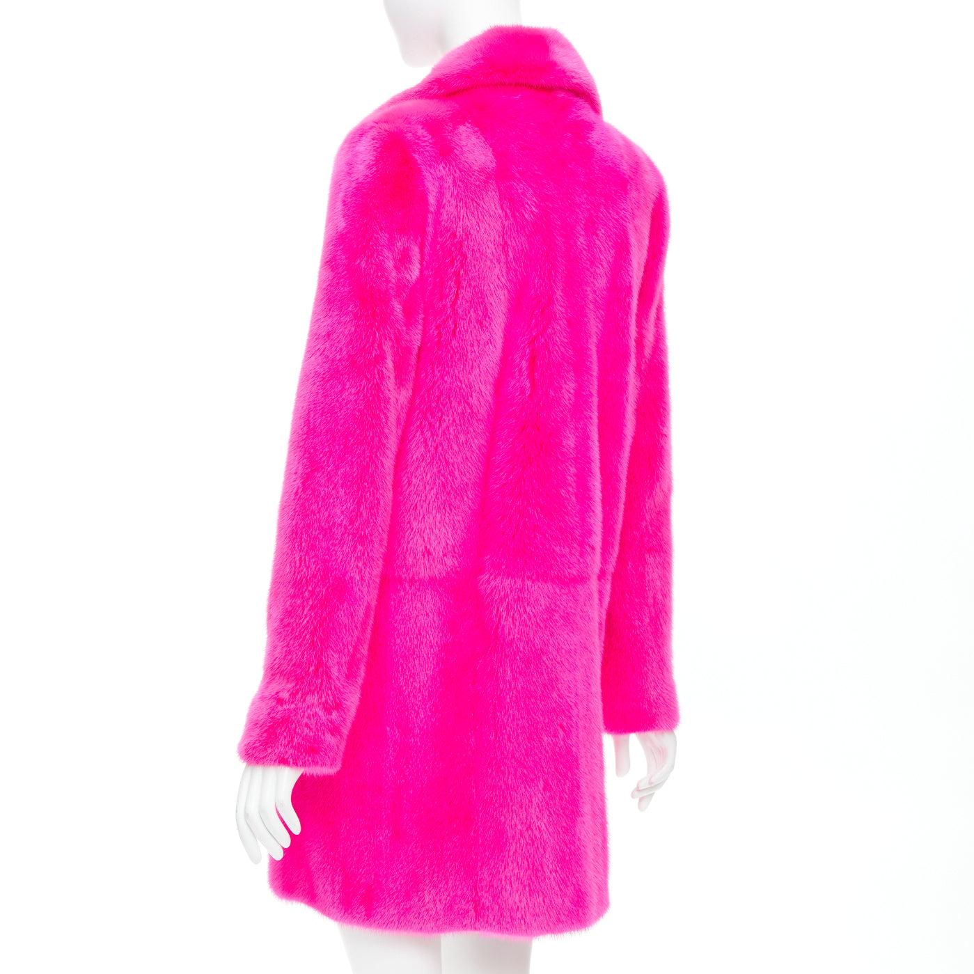 SAINT LAURENT 2015 hot pink mink fur black leather zip long coat FR38 M For Sale 3