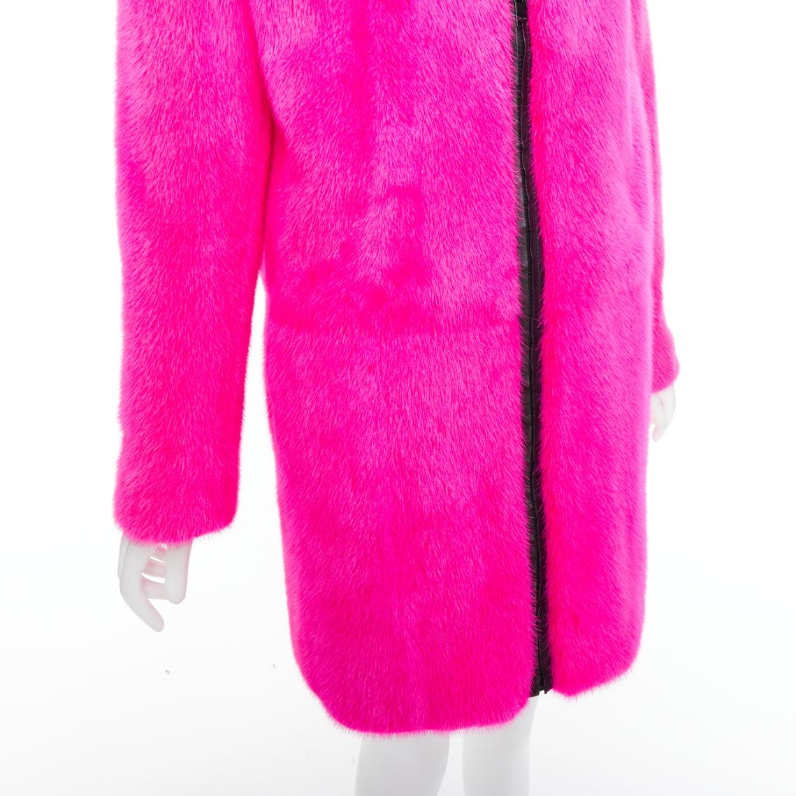 SAINT LAURENT 2015 hot pink mink fur black leather zip long coat FR38 M For Sale 4