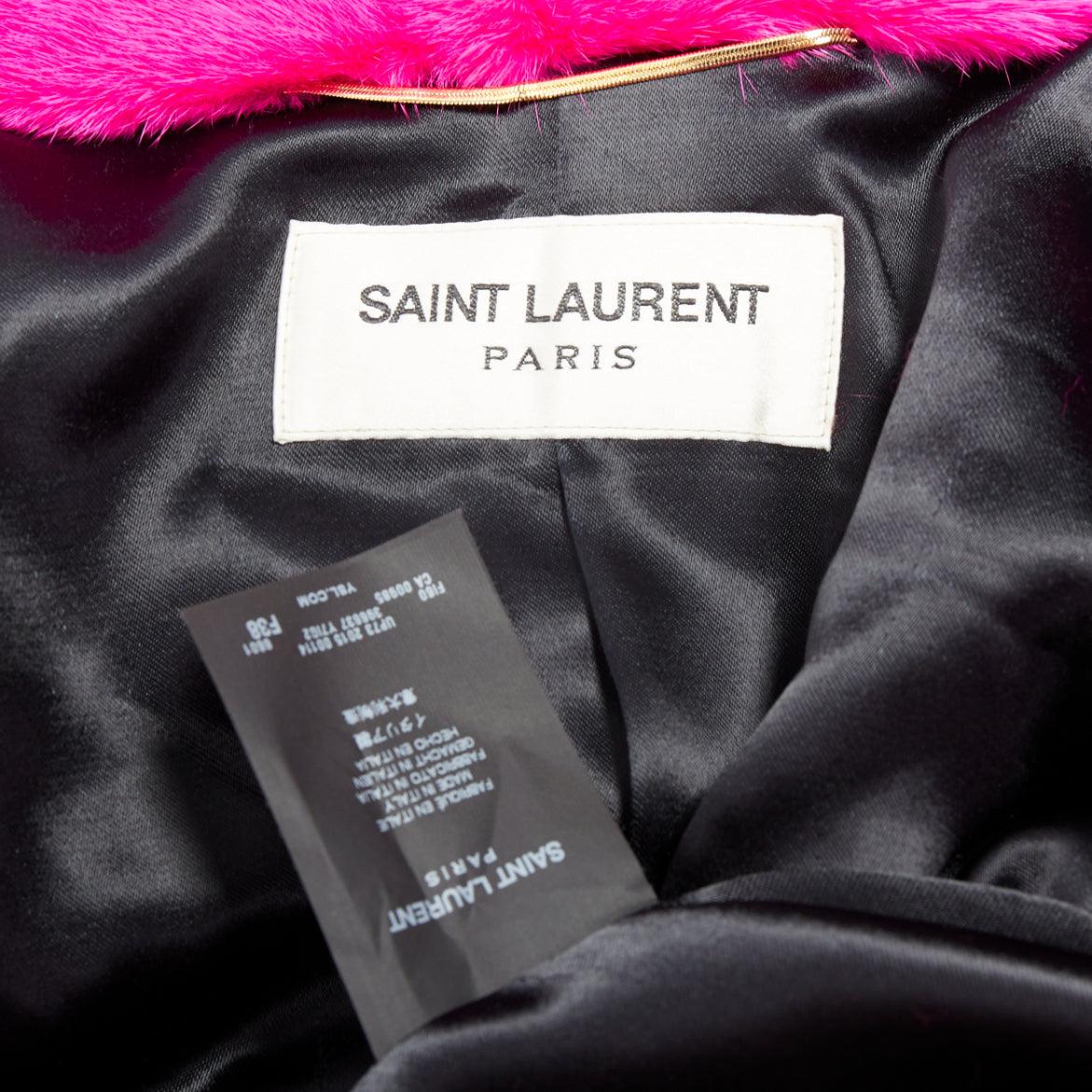 SAINT LAURENT 2015 hot pink mink fur black leather zip long coat FR38 M For Sale 5