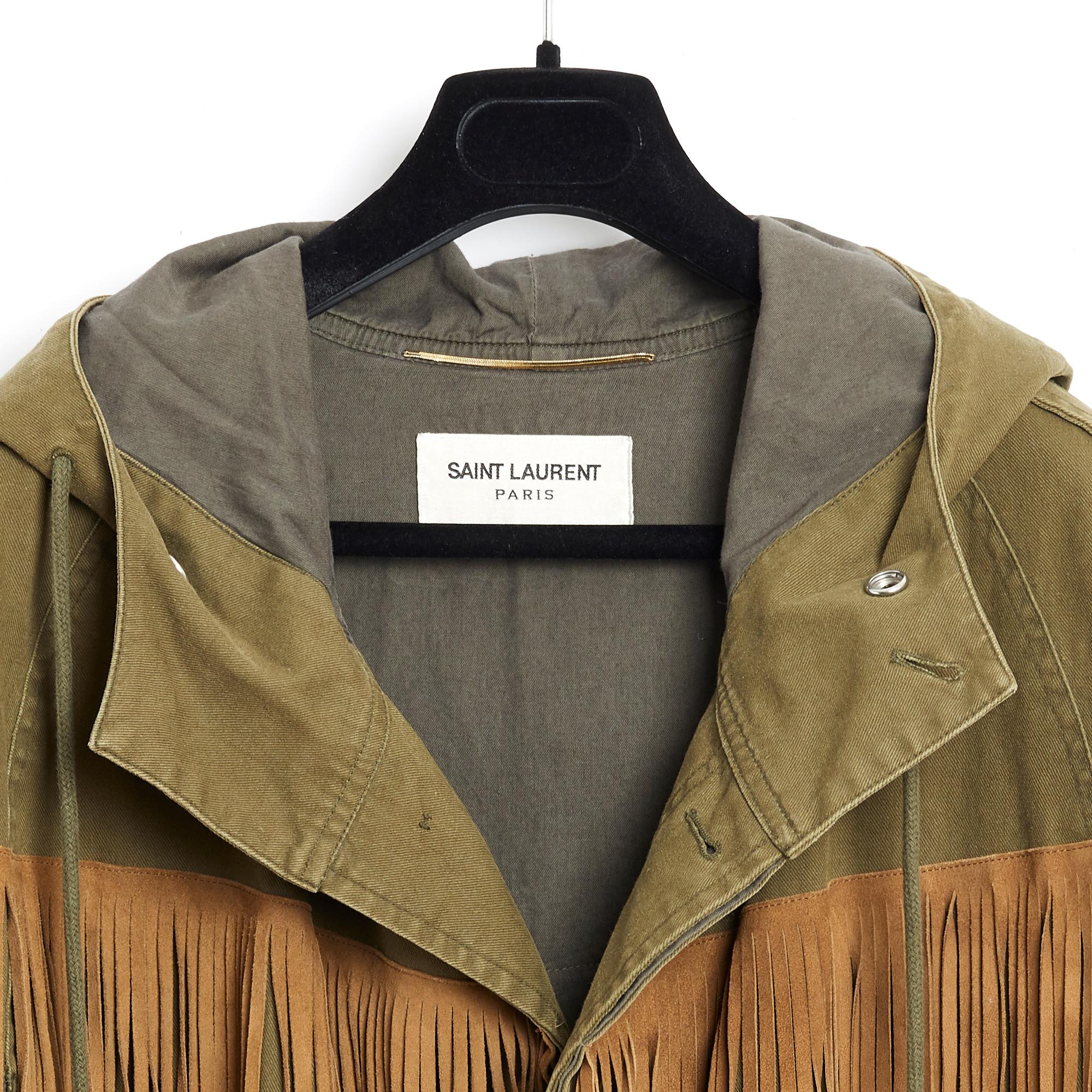 Brown Saint Laurent 2015 Slimane Khaki Cotton suede coat cape fr36/38  For Sale