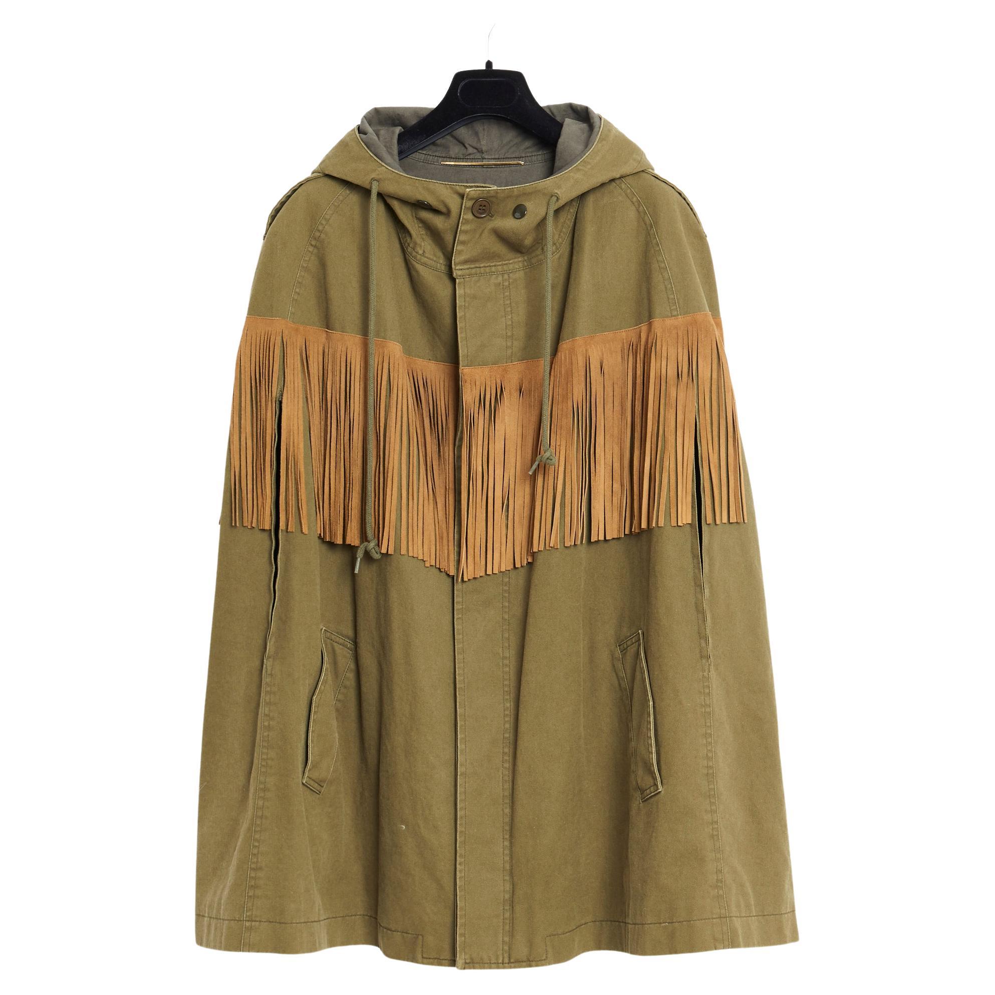 Saint Laurent 2015 Slimane Khaki Cotton suede coat cape fr36/38  For Sale