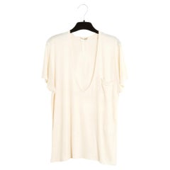 Saint Laurent 2015 Top T-Shirt V Soie Ecru FR38 Slimane Silk Jersey Top UK10 US8