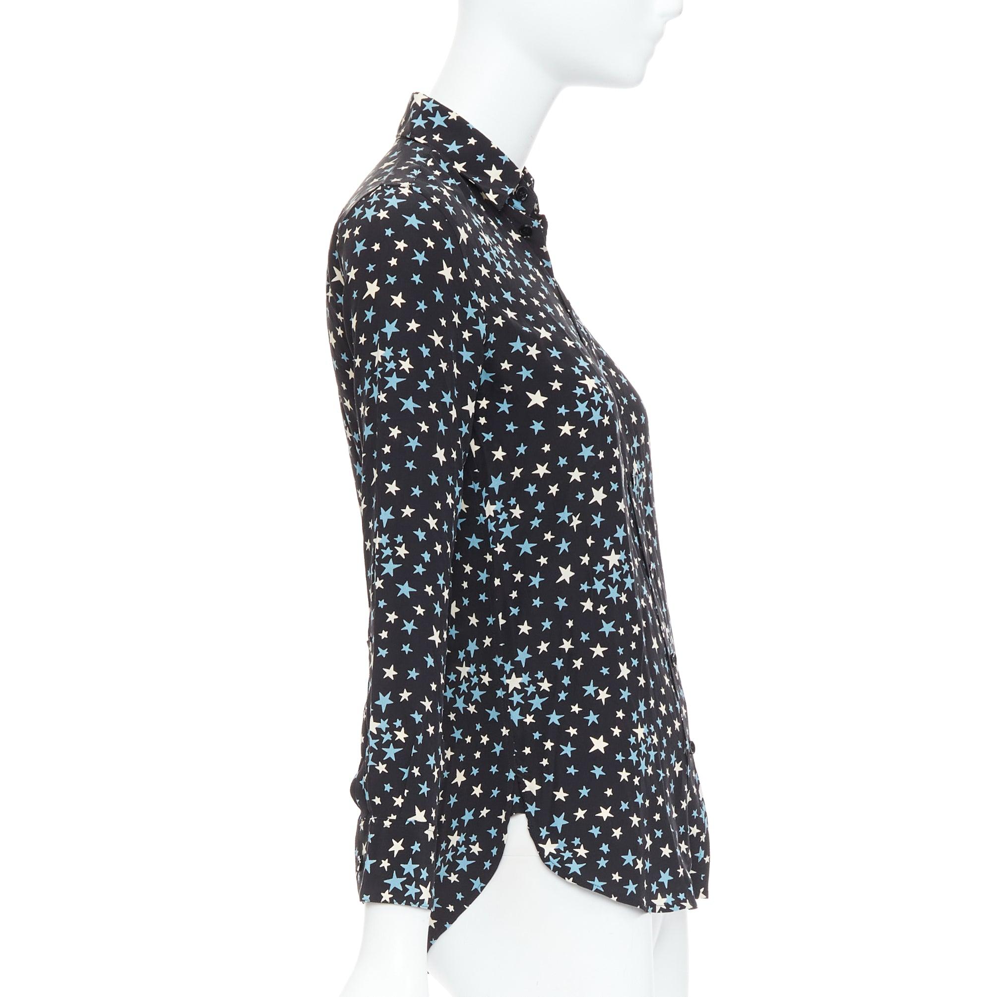 Women's SAINT LAURENT 2016 100% silk blue black white star print shirt FR34 XS