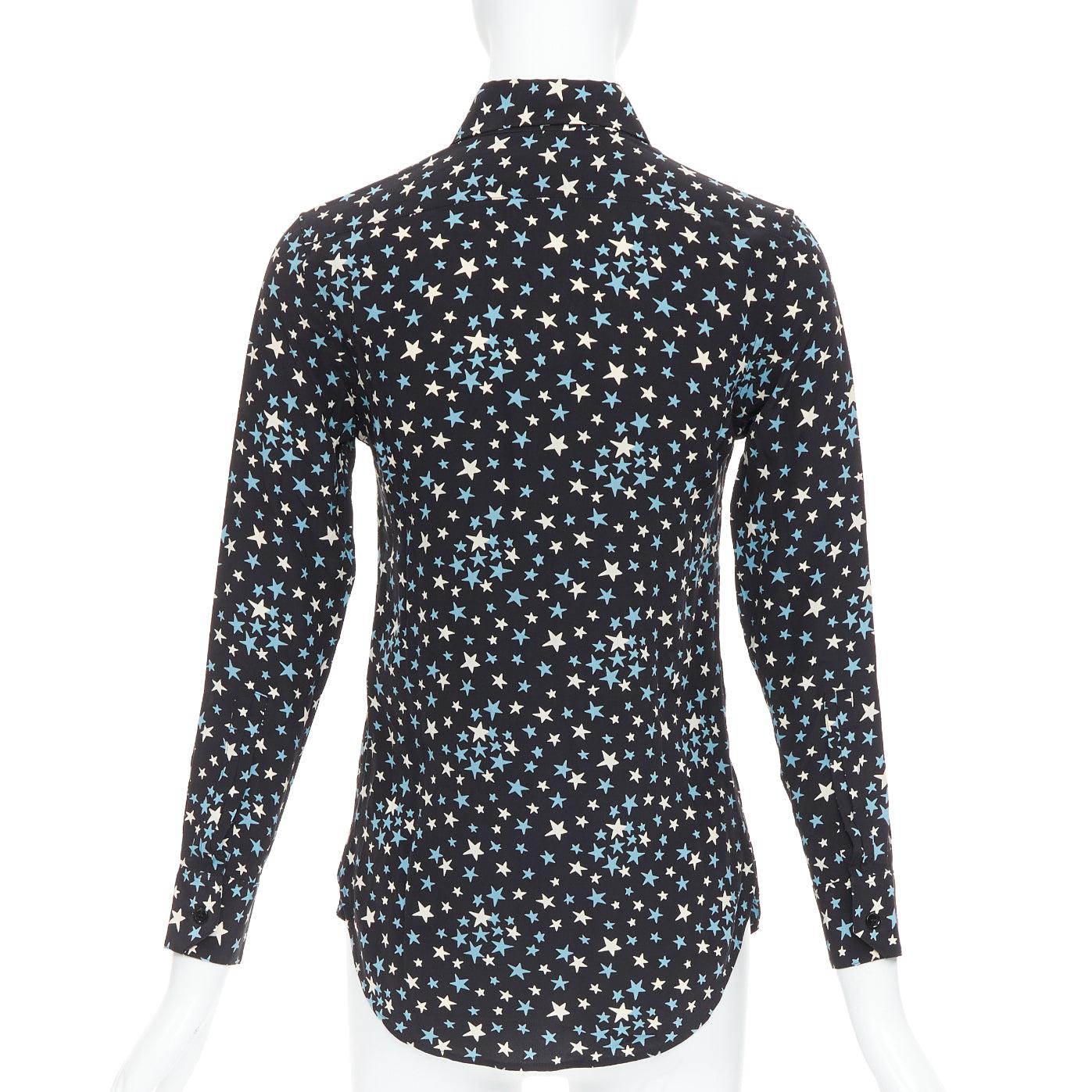 SAINT LAURENT 2016 100% silk blue black white star print shirt FR34 XS 1