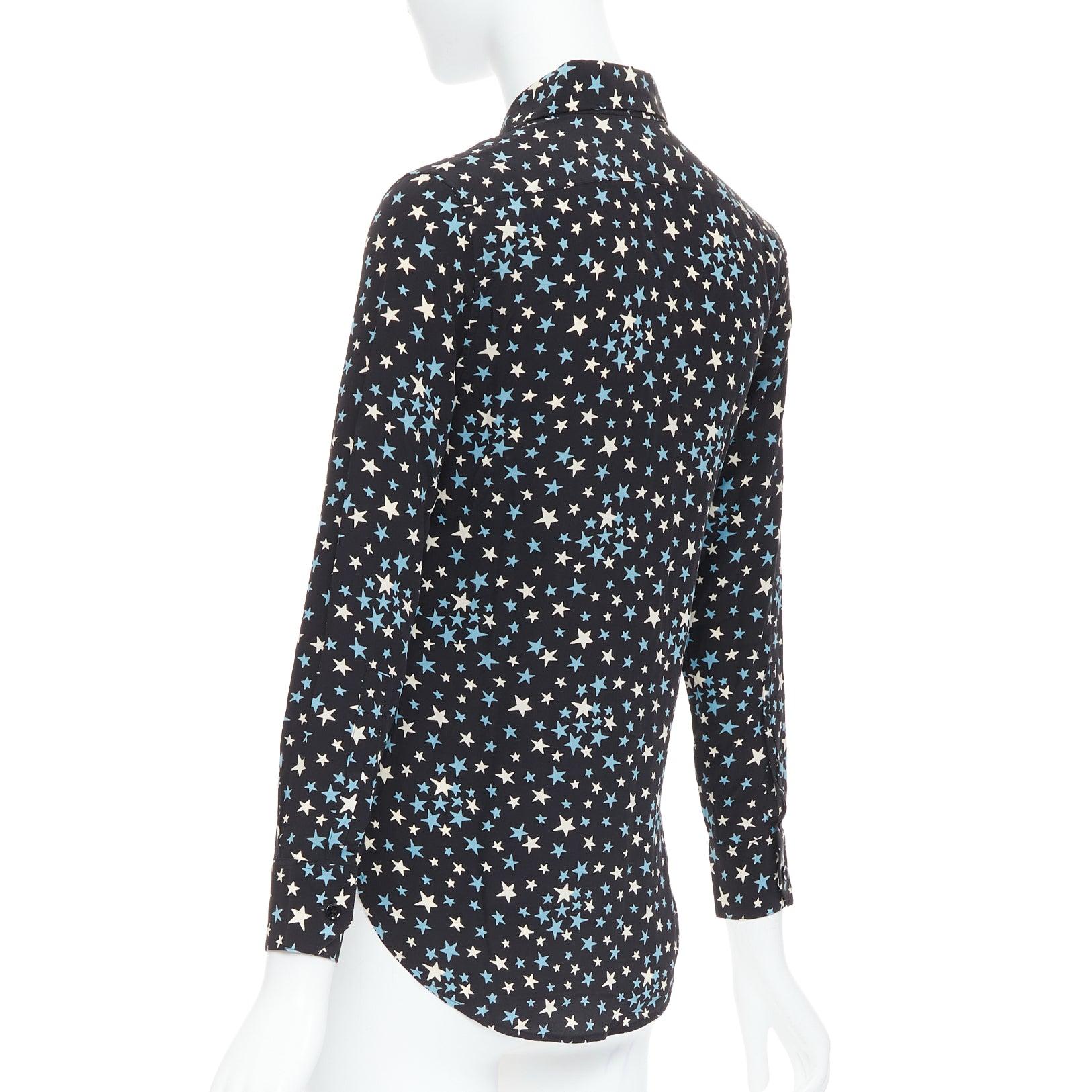SAINT LAURENT 2016 100% silk blue black white star print shirt FR34 XS 2