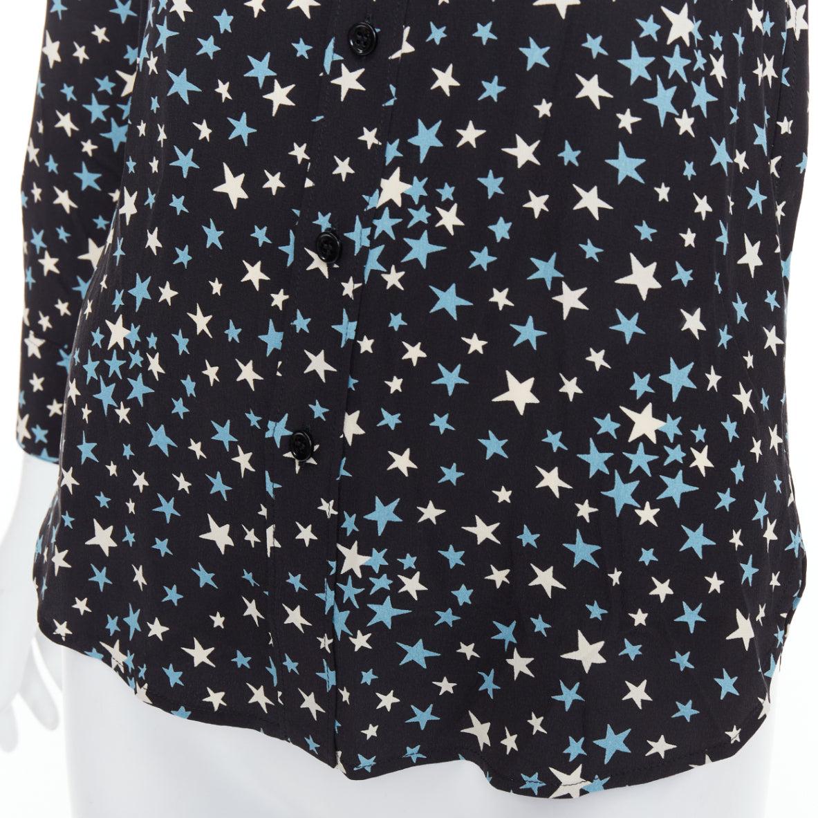 SAINT LAURENT 2016 100% silk blue black white star print shirt FR34 XS 3