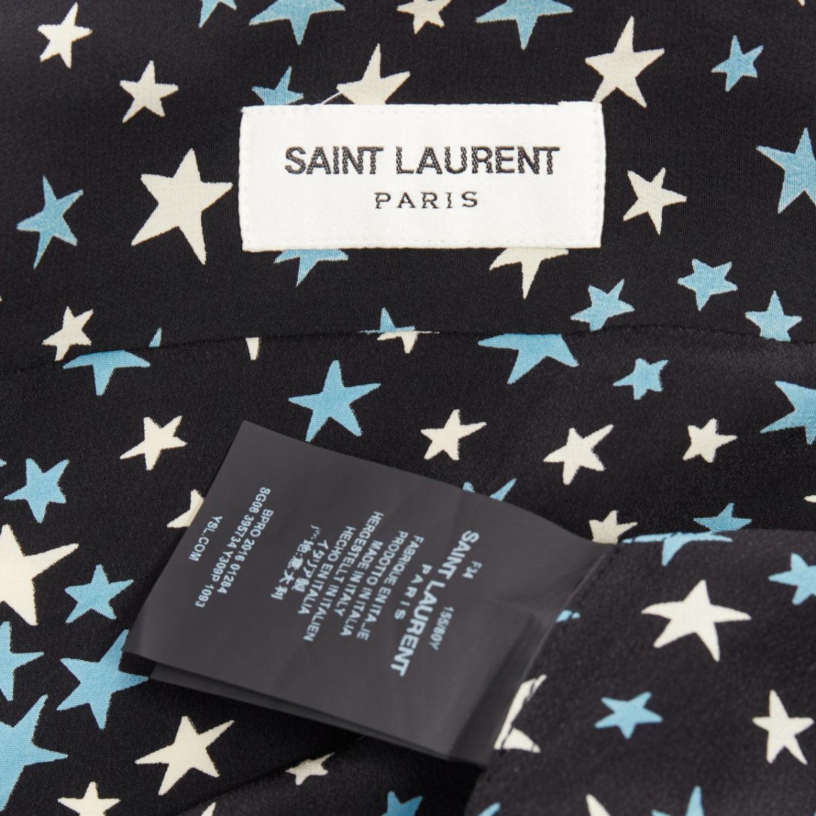 SAINT LAURENT 2016 100% silk blue black white star print shirt FR34 XS 4