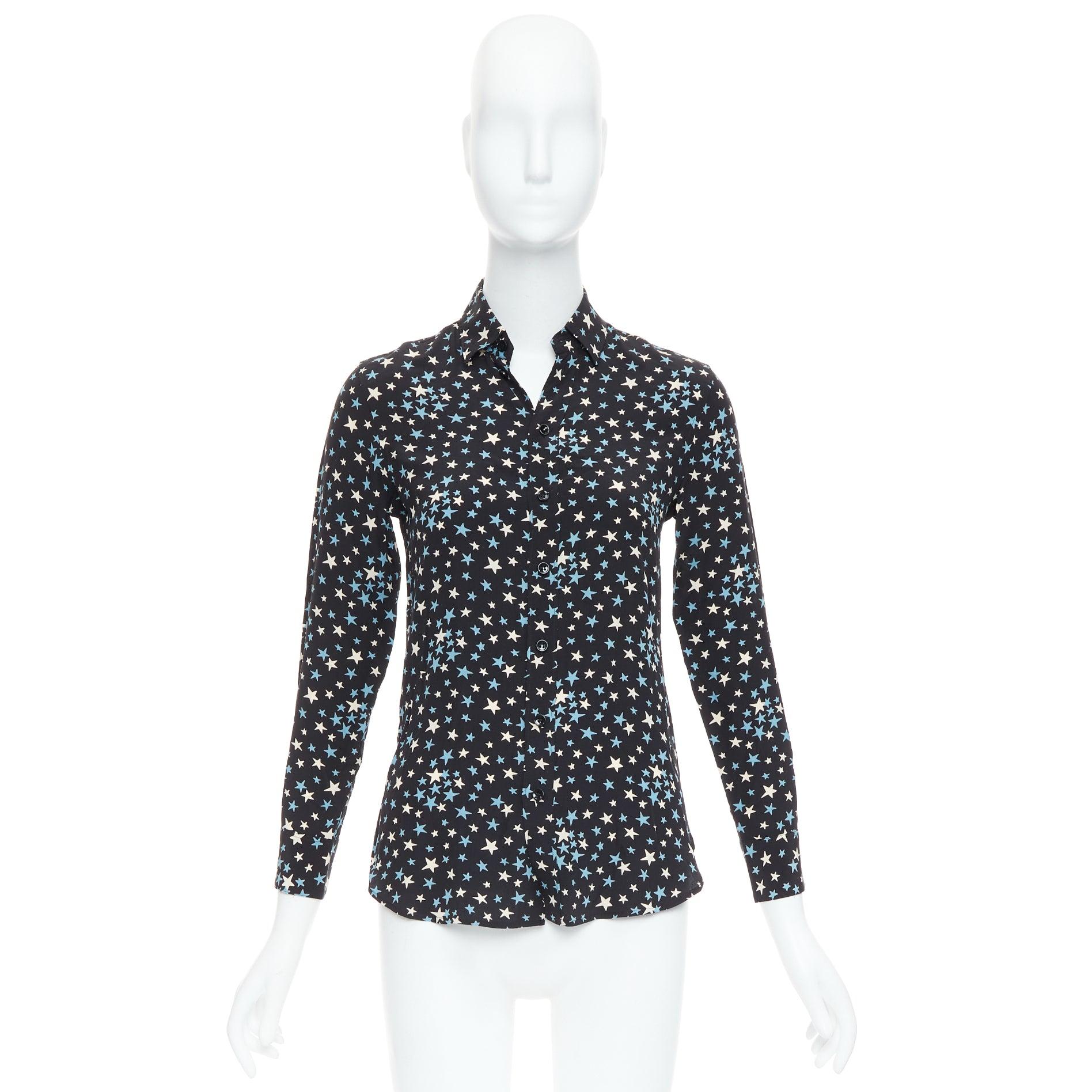 SAINT LAURENT 2016 100% silk blue black white star print shirt FR34 XS 5