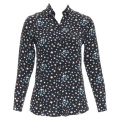 SAINT LAURENT 2016 100% silk blue black white star print shirt FR34 XS