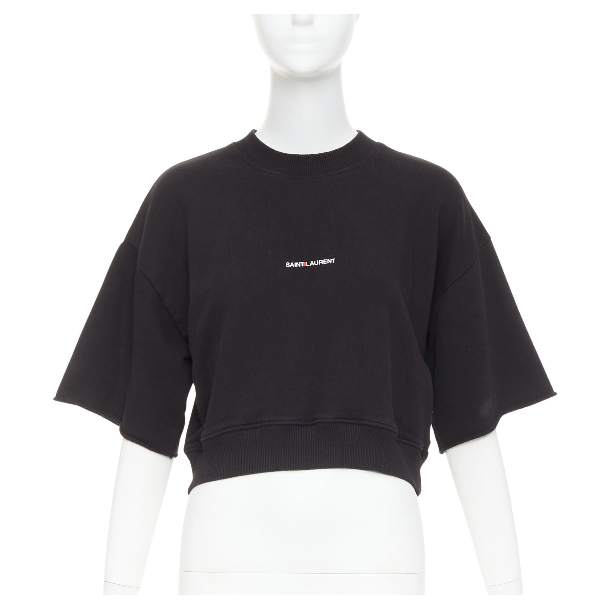 Pre-owned Anthony Vaccarello Saint Laurent 2016 Black Cotton Vintage Logo Cropped Boxy Sweatshirt Xs